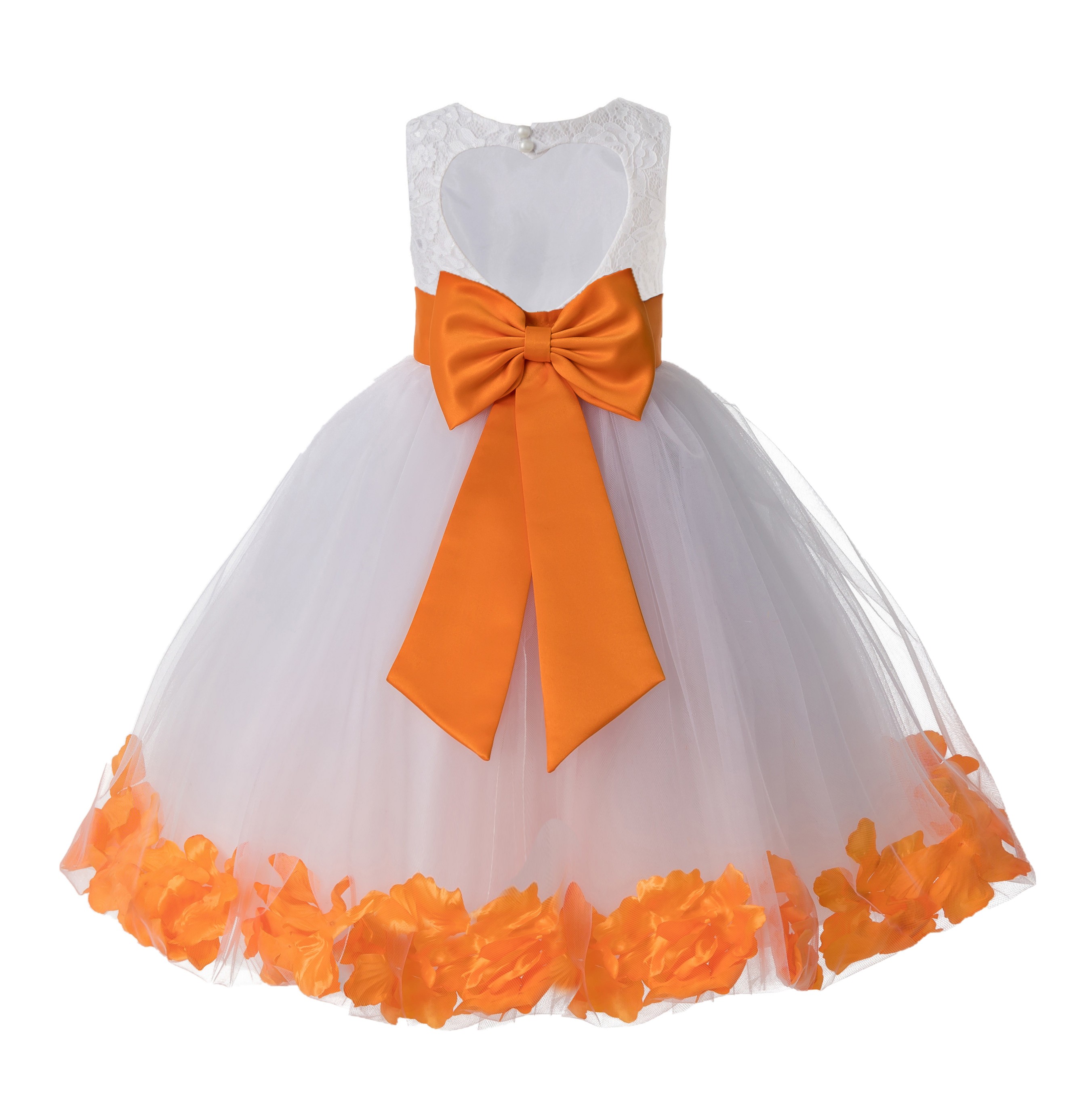 Ivory / Orange Floral Lace Heart Cutout Flower Girl Dress with Petals 185T