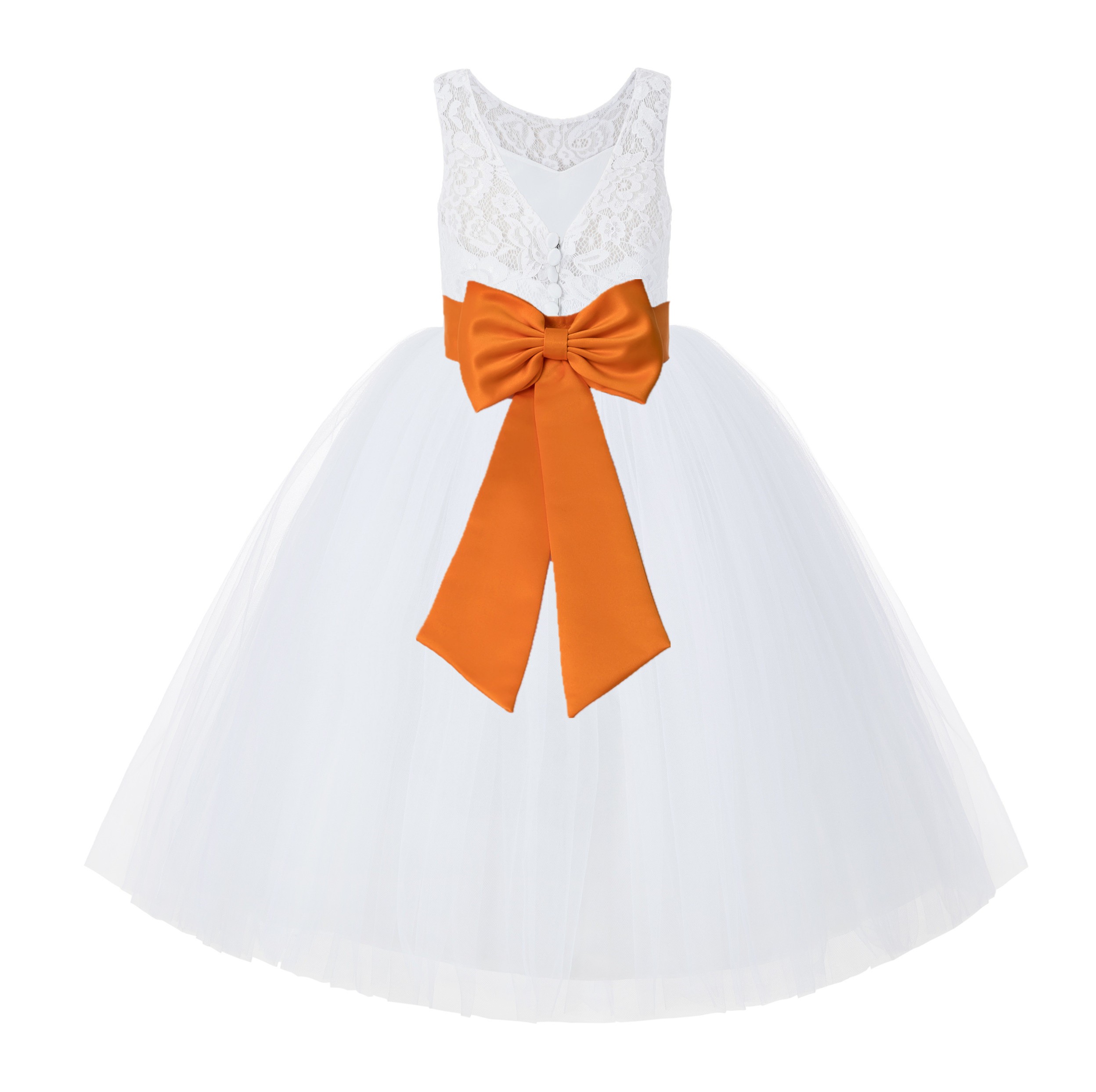 White / Orange V-Back Lace Flower Girl Dress Lace Tutu Dress 212NOFT