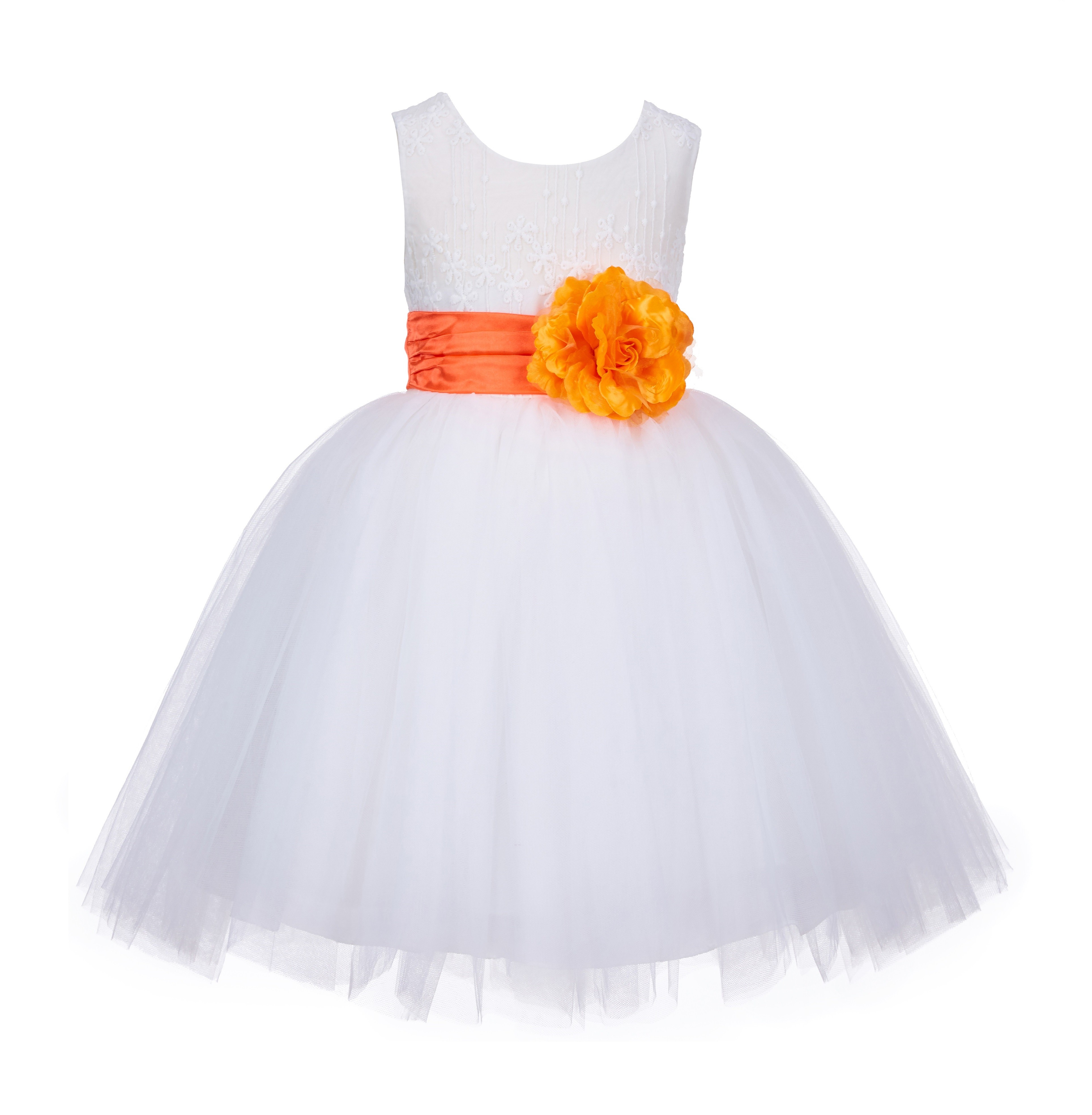 Ivory/Orange Lace Embroidery Tulle Flower Girl Dress Pageant 118