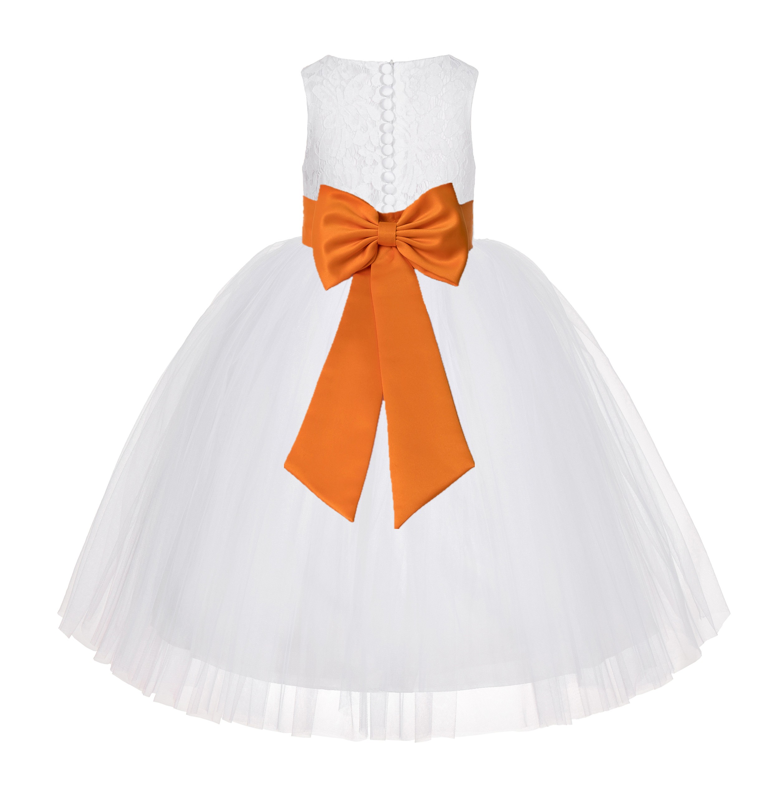 White / Orange Floral Lace Flower Girl Dress White Ball Gown Lg7