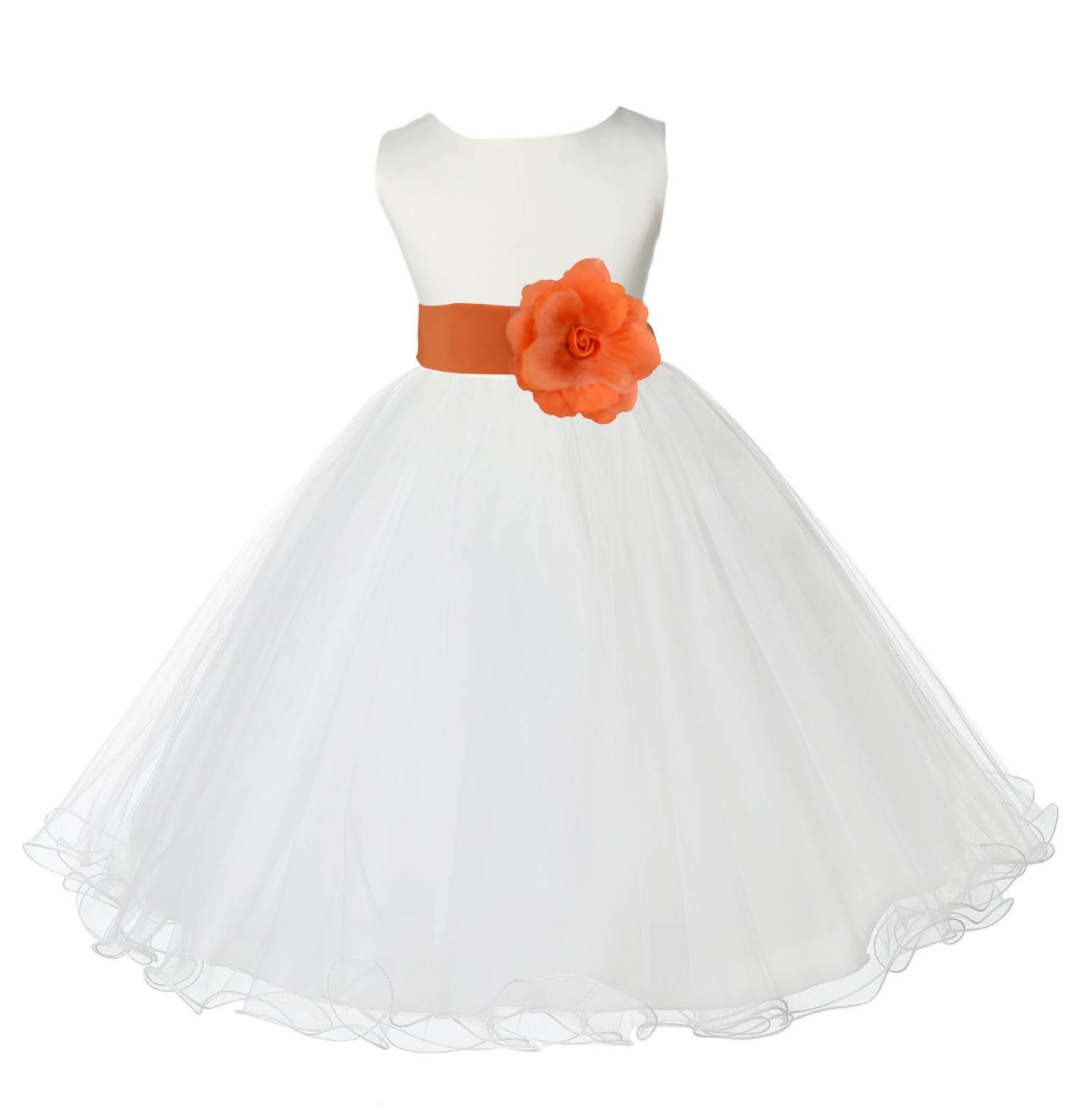 Ivory/Orange Tulle Rattail Edge Flower Girl Dress Pageant Recital 829S