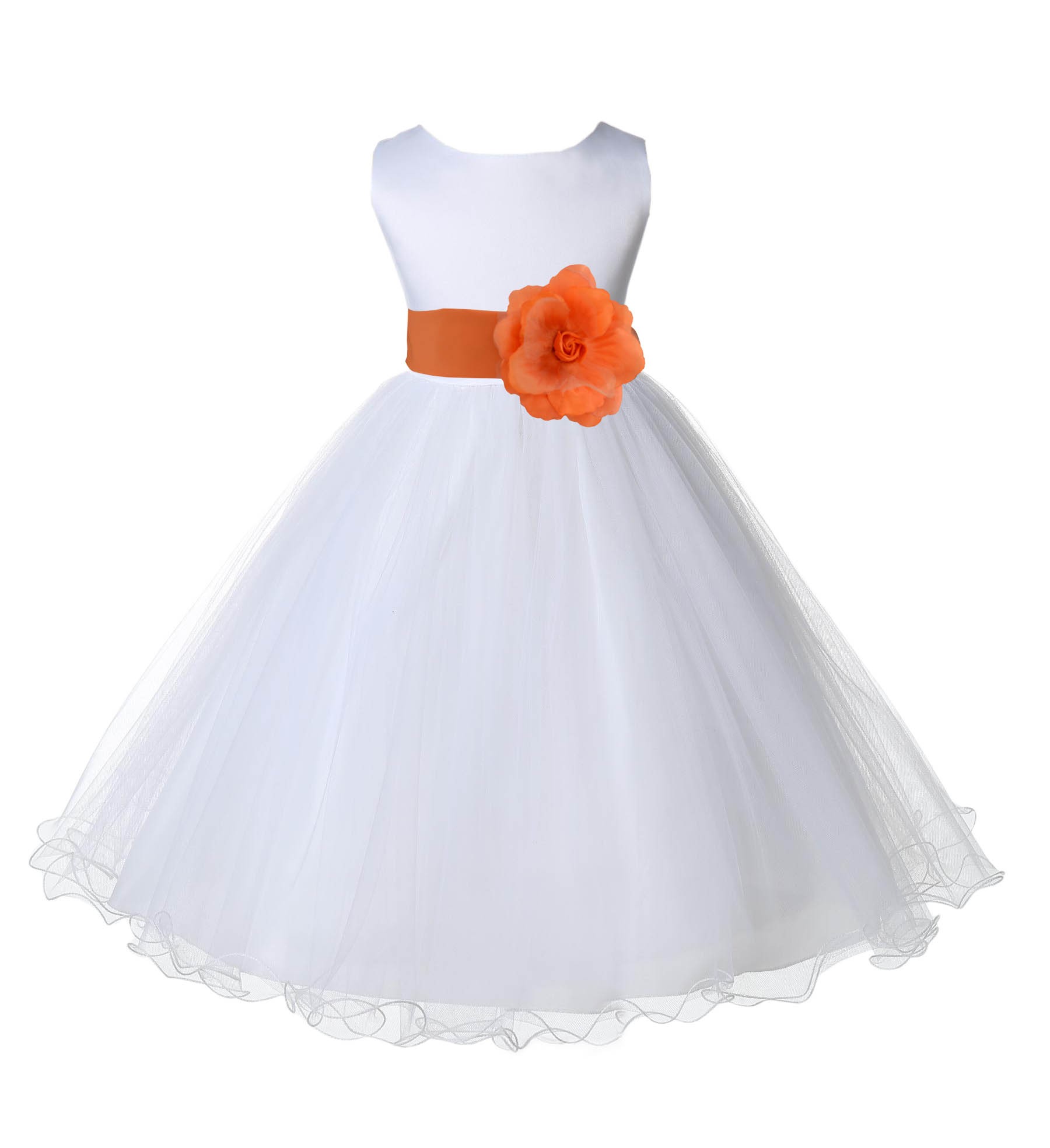 White/Orange Tulle Rattail Edge Flower Girl Dress Wedding Bridal 829S