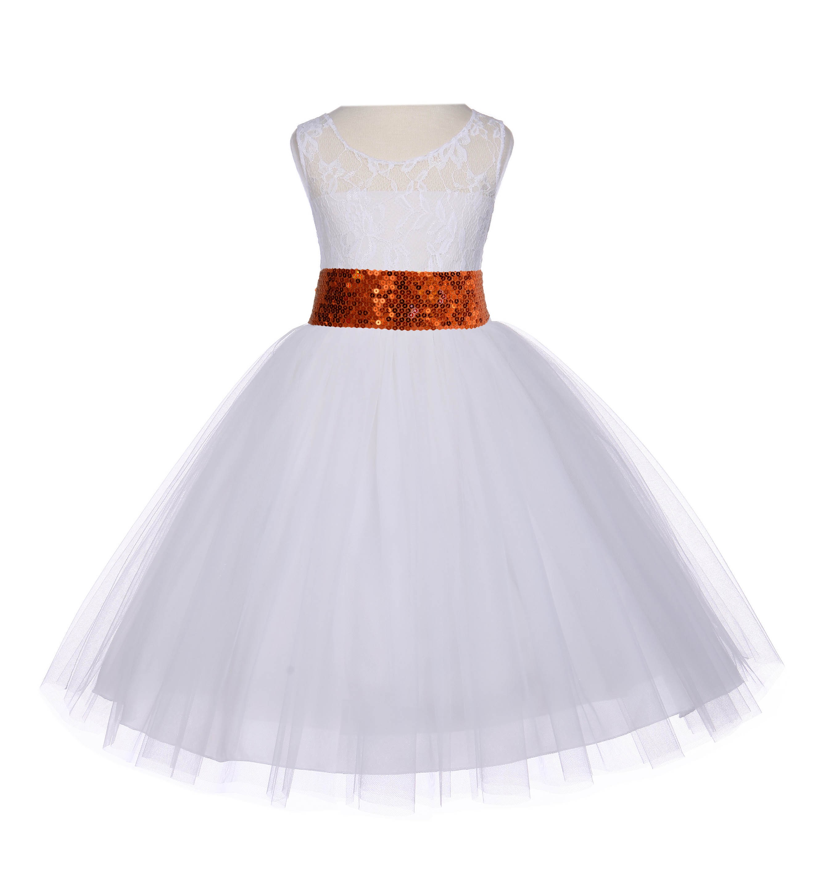 Ivory Floral Lace Bodice Tulle Orange Sequin Flower Girl Dress 153mh