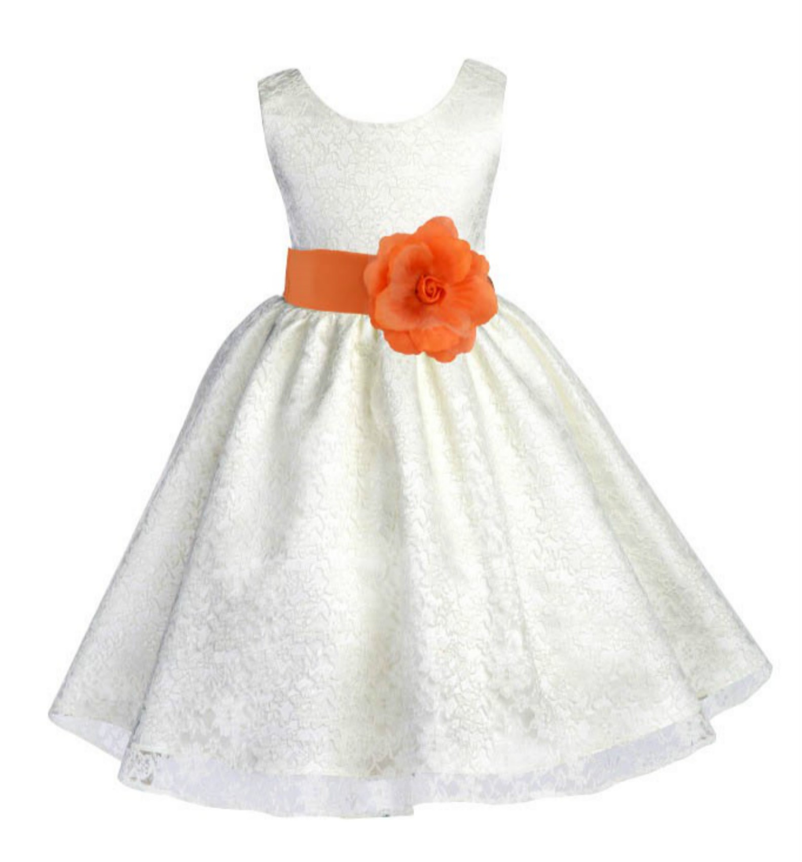 Ivory/Orange Floral Lace Overlay Flower Girl Dress Special Event 163S