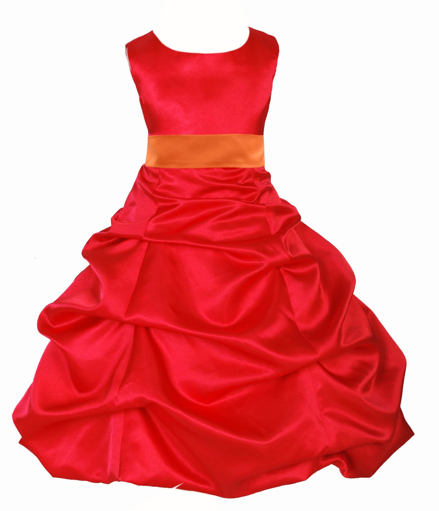 Red/Orange Satin Pick-Up Bubble Flower Girl Dress Christmas 806S