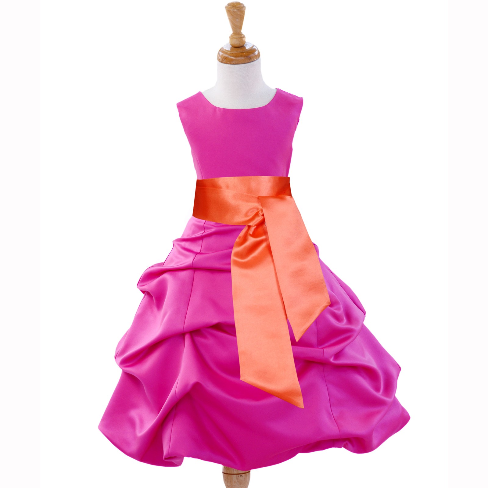 Fuchsia/Orange Satin Pick-Up Bubble Flower Girl Dress V2 806S