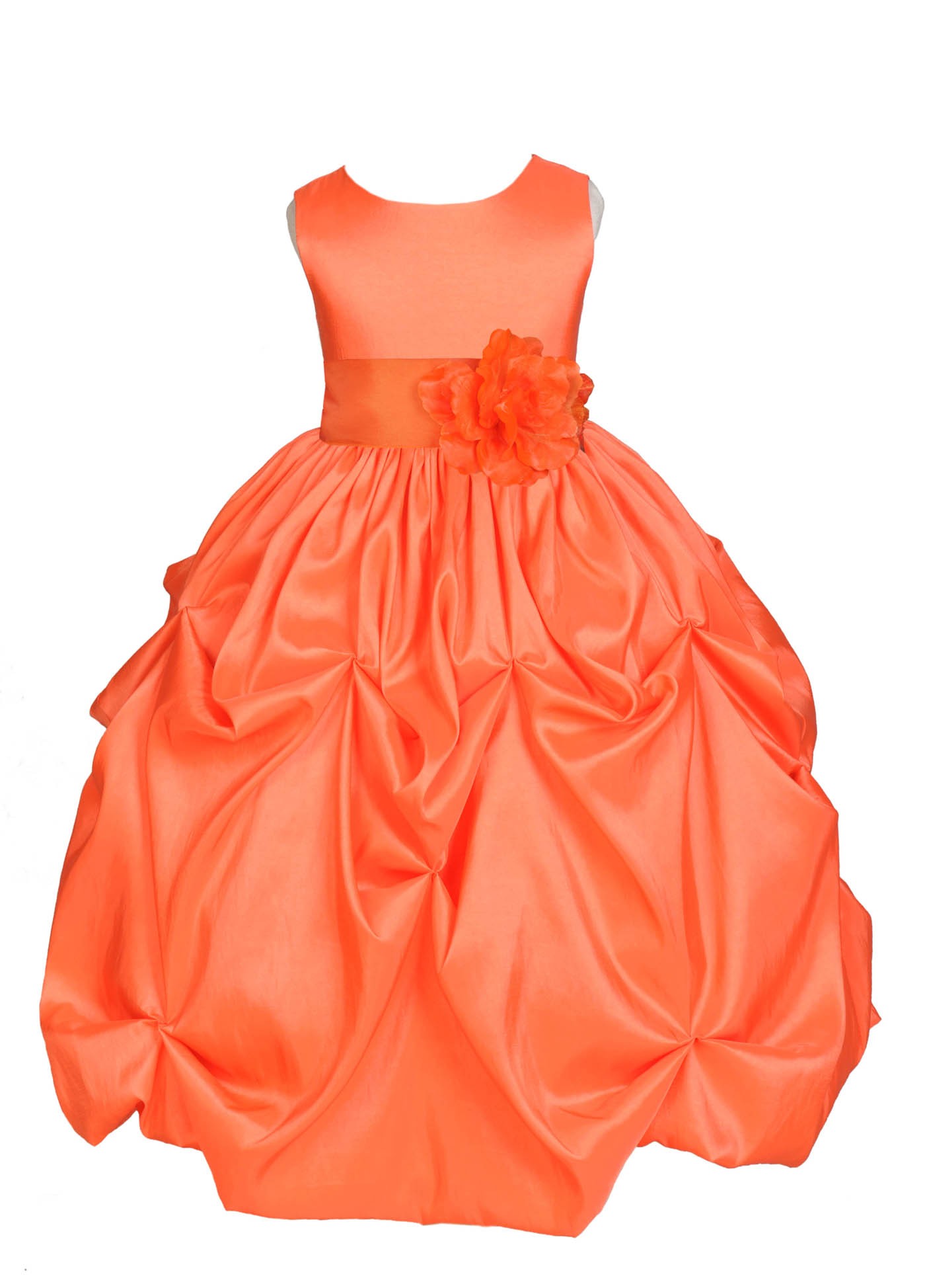 Orange/Orange Satin Taffeta Pick-Up Bubble Flower Girl Dress 301S