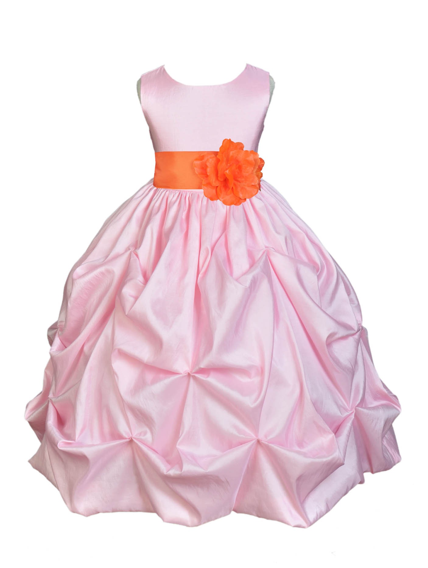 Pink/Orange Satin Taffeta Pick-Up Bubble Flower Girl Dress 301S