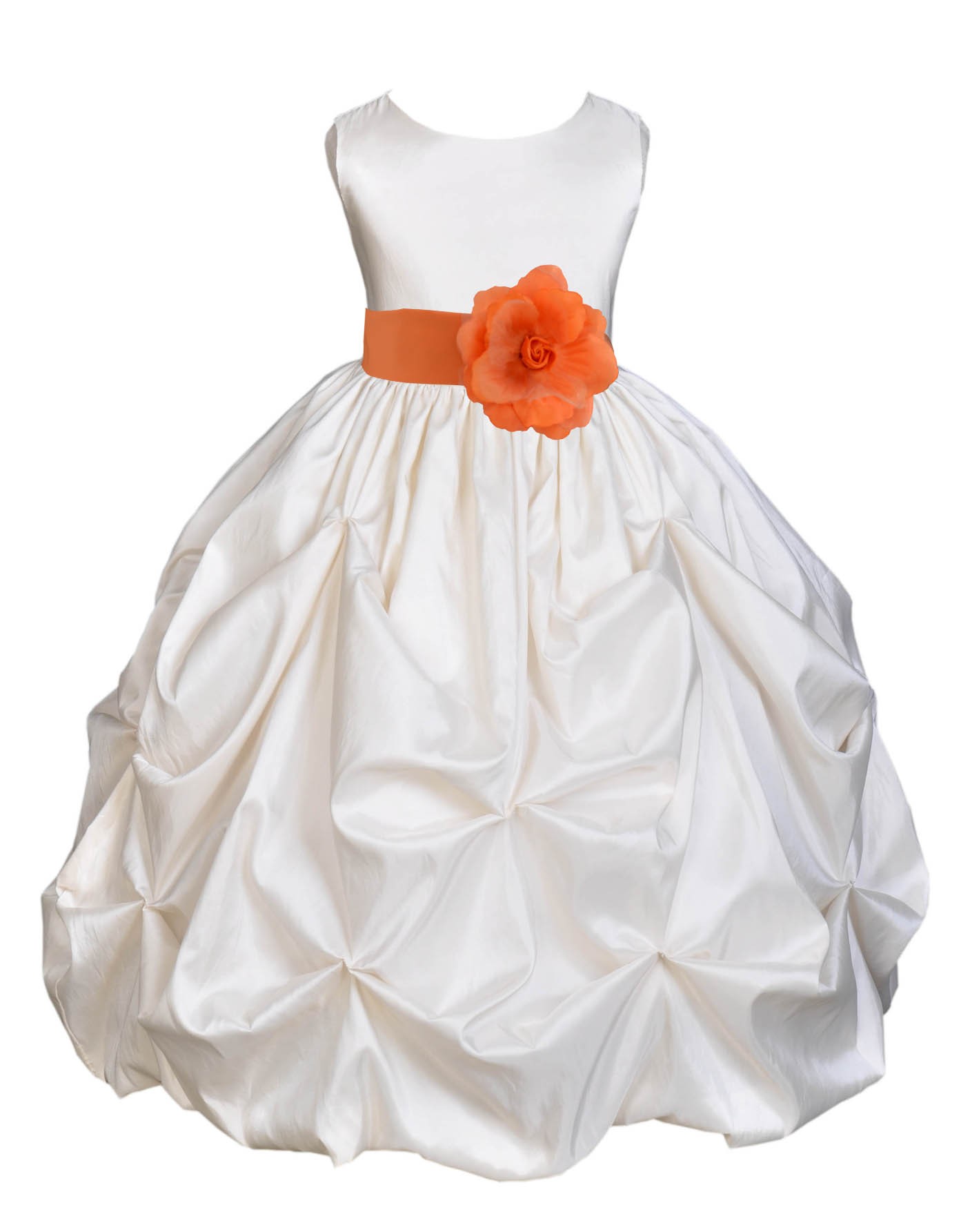 Ivory/Orange Satin Taffeta Pick-Up Bubble Flower Girl Dress 301T