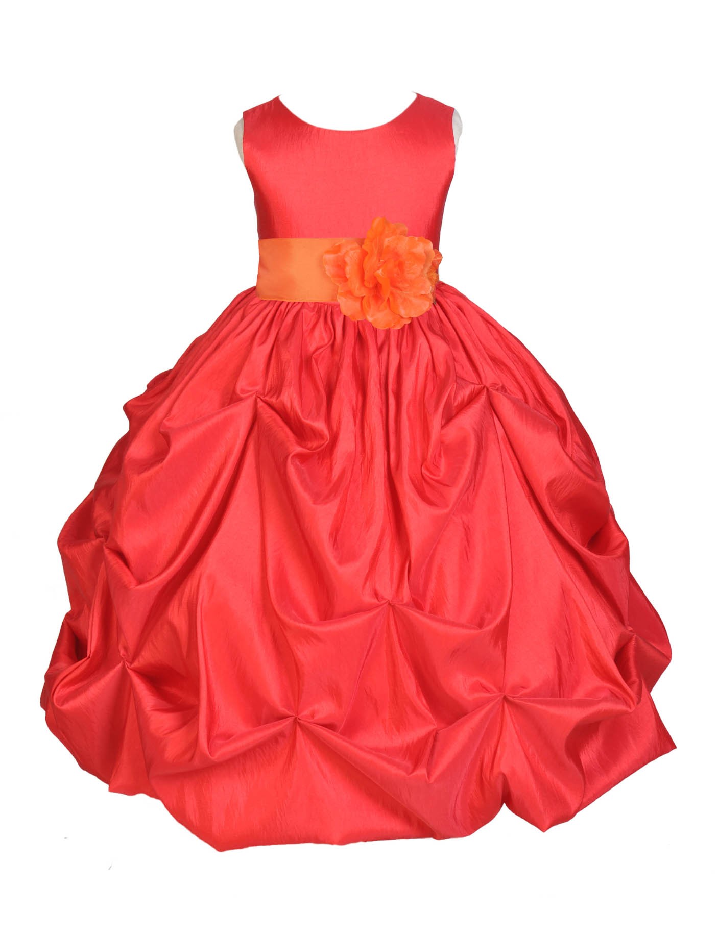 Red/Orange Satin Taffeta Pick-Up Bubble Flower Girl Dress 301S