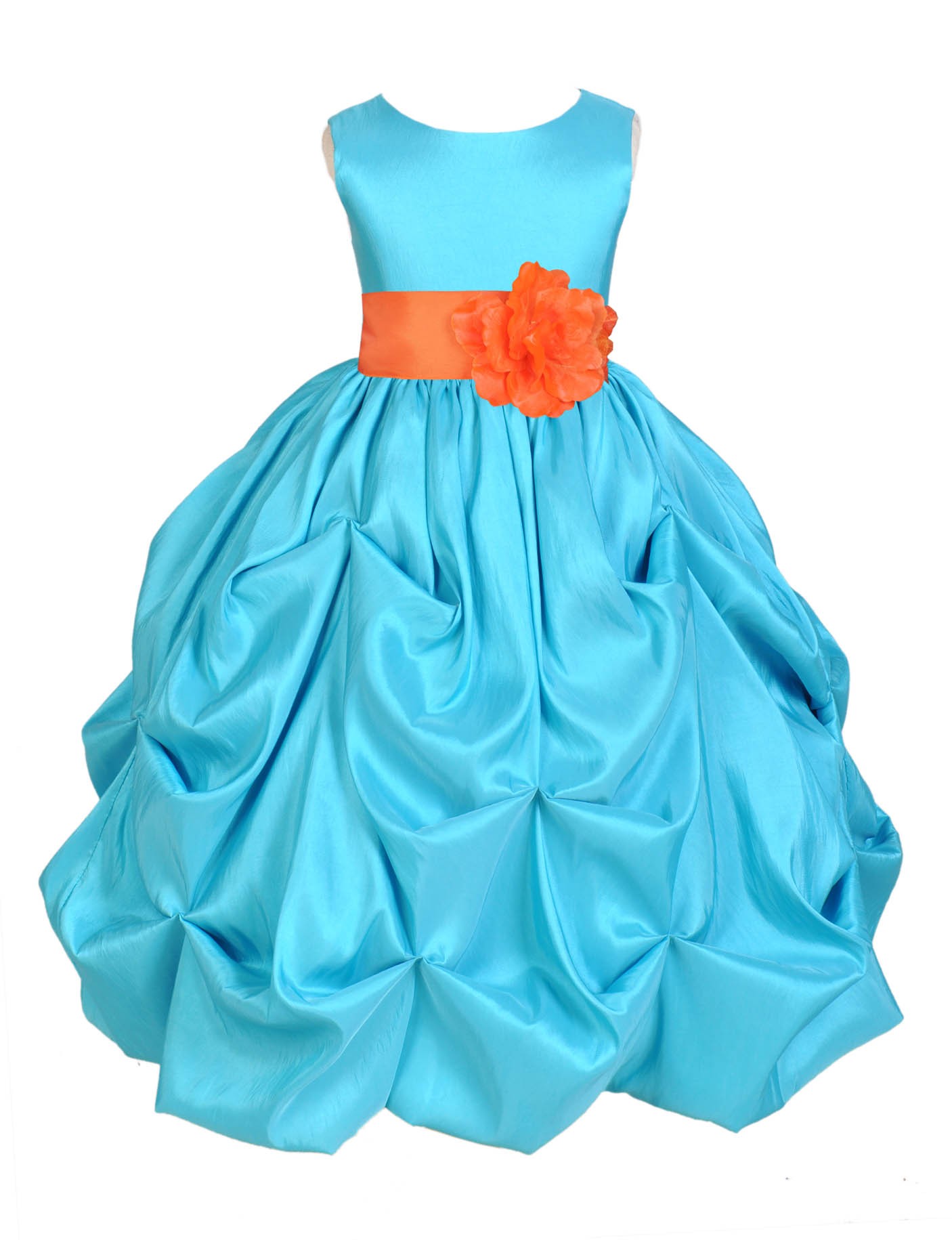 Pool Blue/Orange Satin Taffeta Pick-Up Bubble Flower Girl Dress 301S