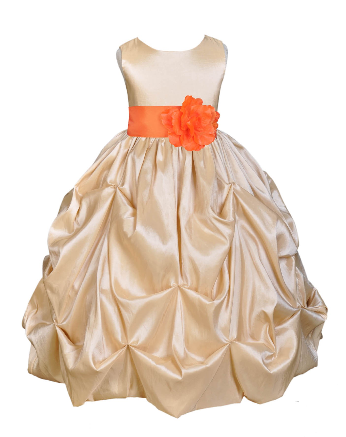 Champagne/Orange Satin Taffeta Pick-Up Bubble Flower Girl Dress 301S