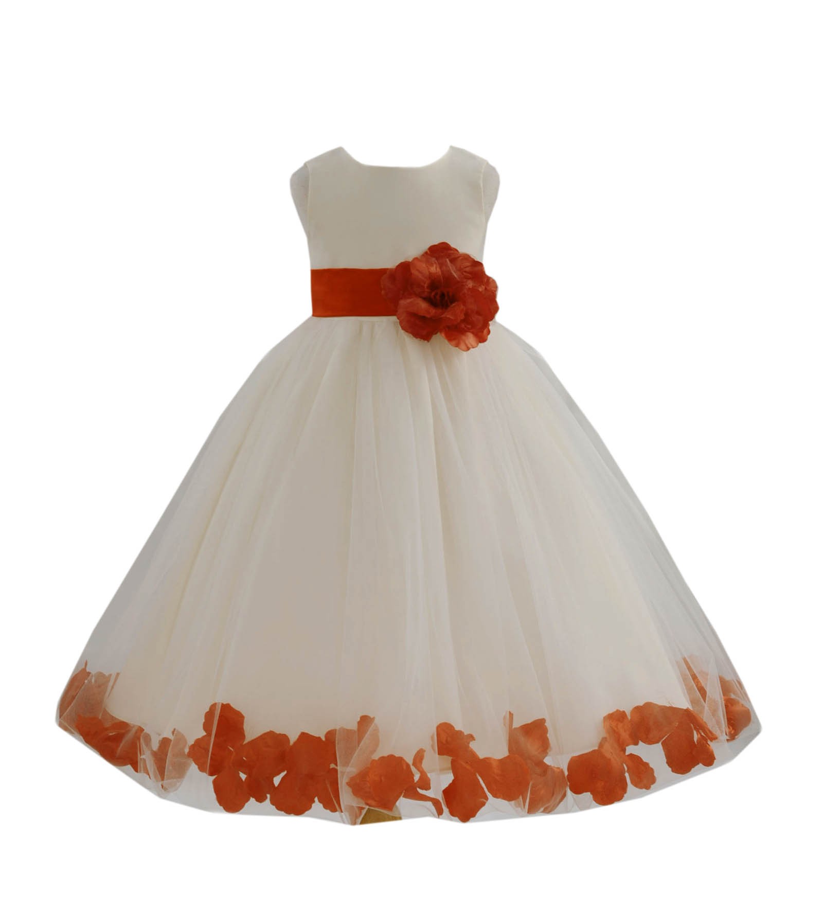Ivory/Orange Tulle Rose Petals Flower Girl Dress Recital 302a