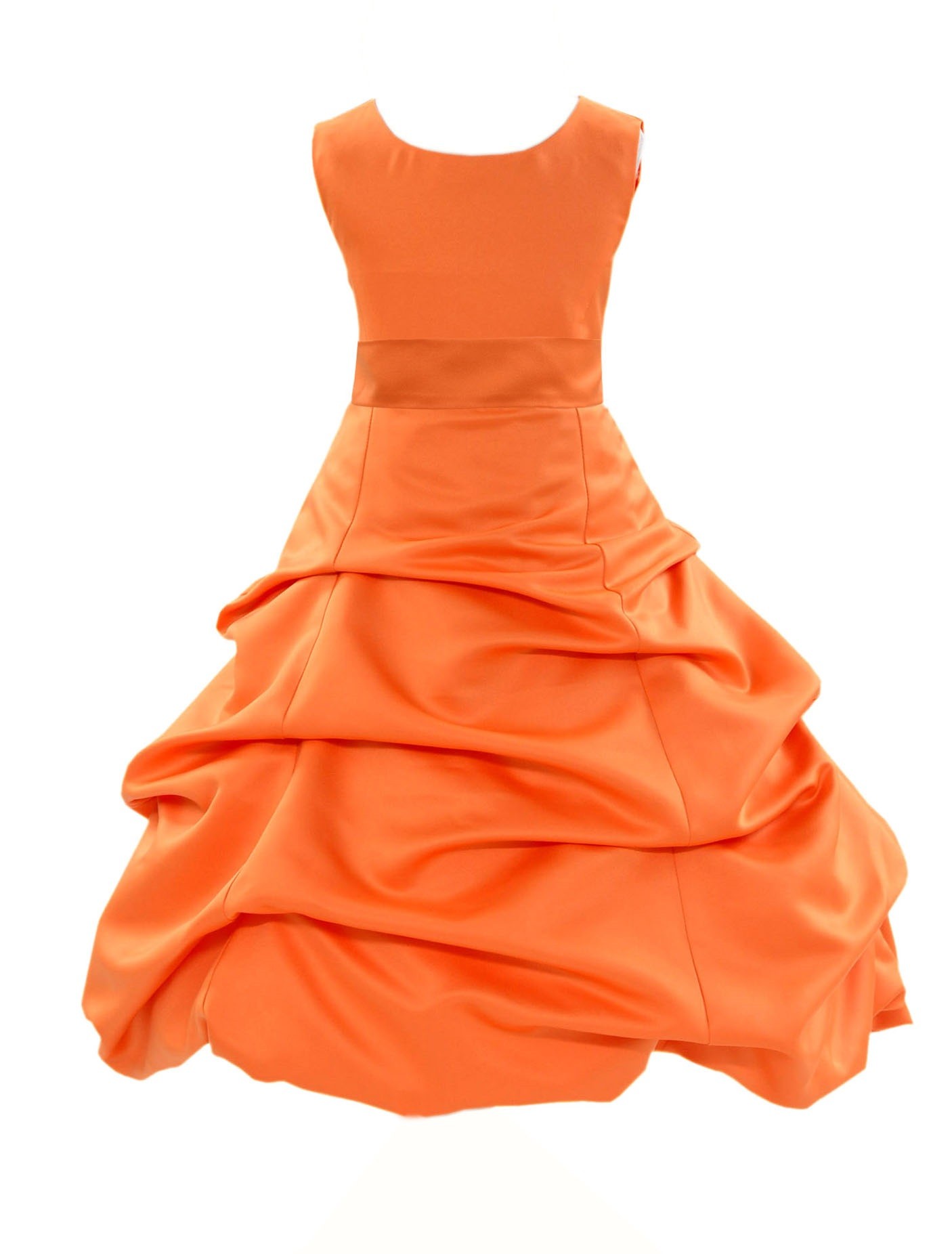 Matching Orange Satin Pick-Up Bubble Flower Girl Dress 806S