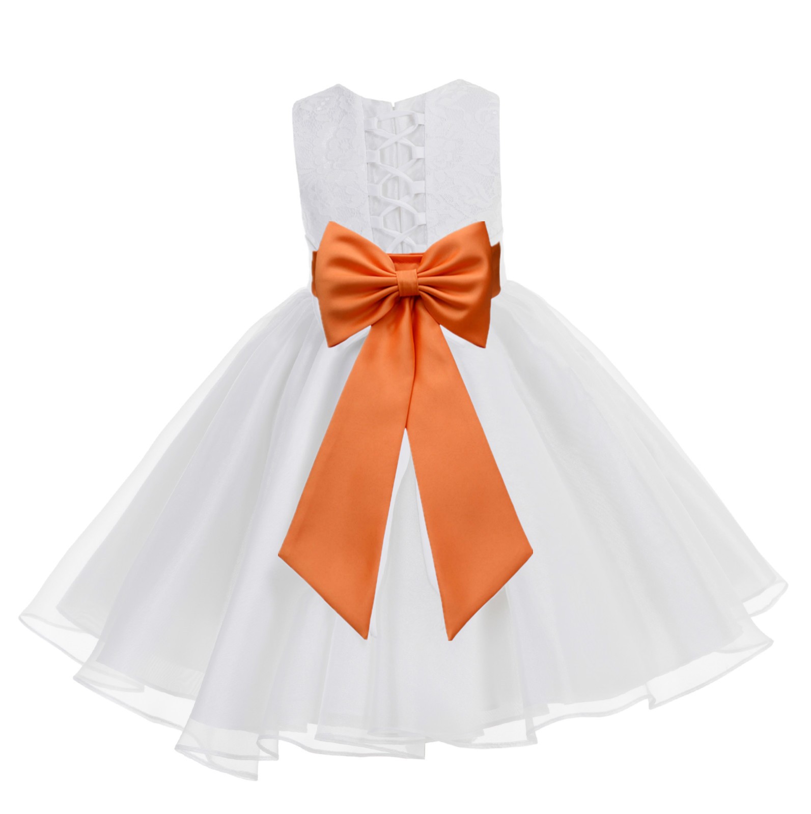 White / Orange Lace Organza Flower Girl Dress 186T