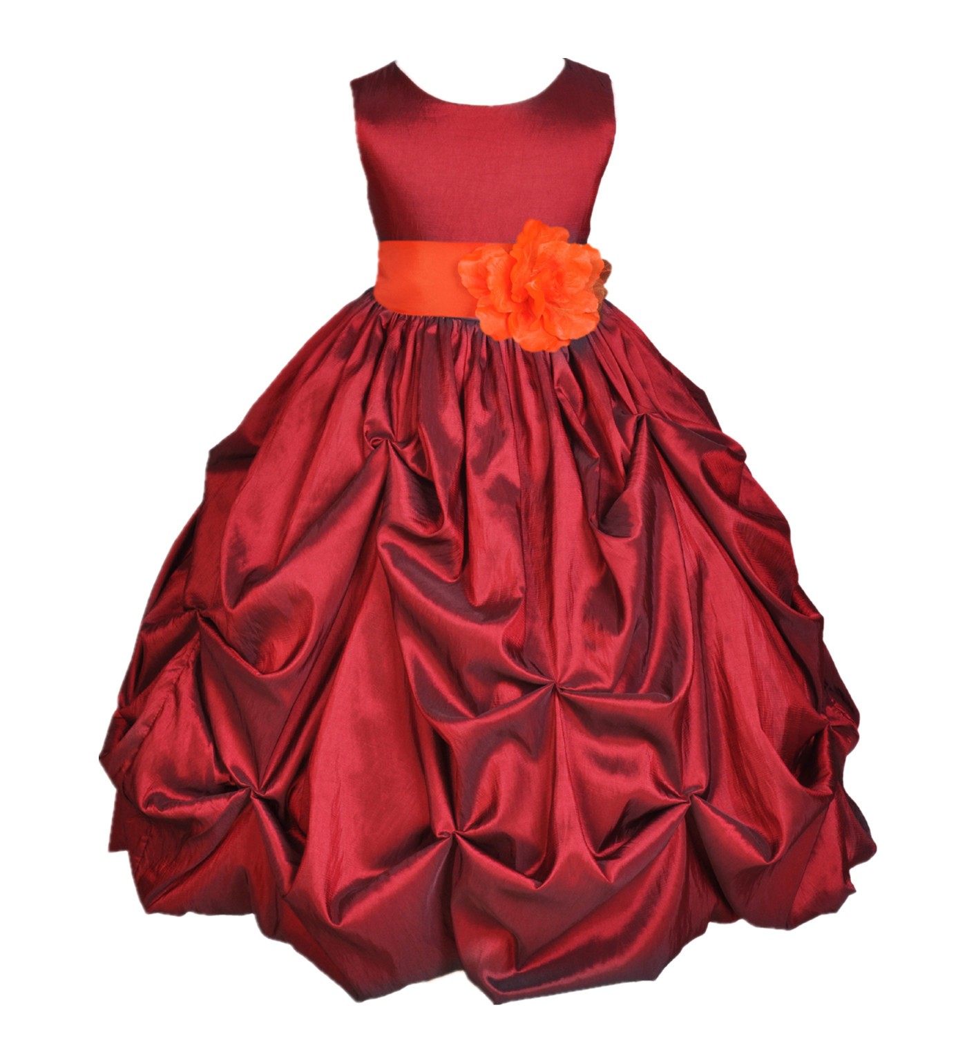 Apple / Orange Satin Taffeta Pick-Up Bubble Flower Girl Dress 301S