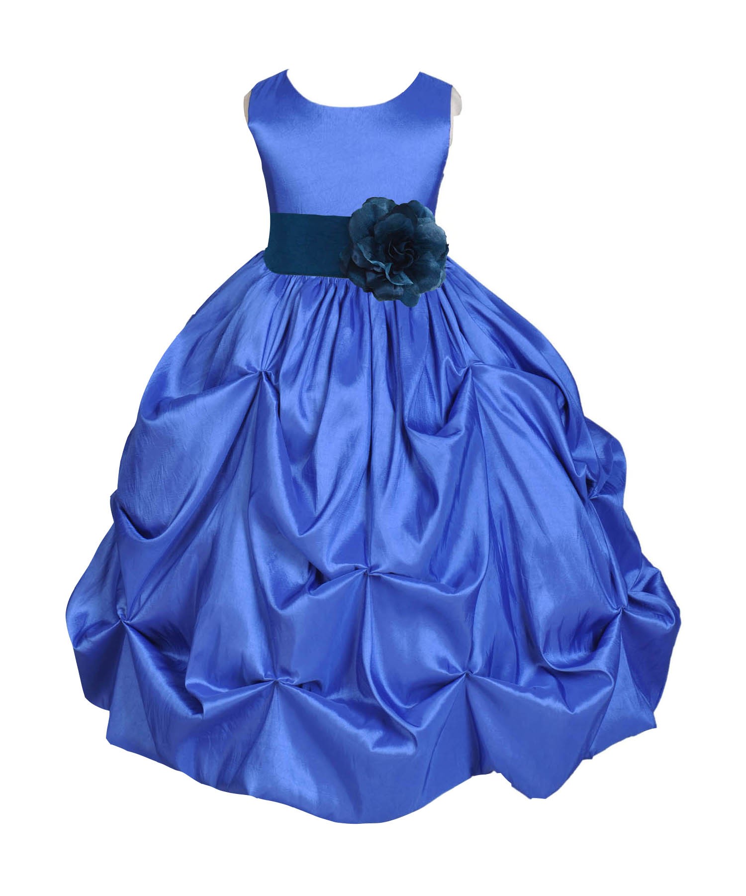 Royal Blue/Peacock Satin Taffeta Pick-Up Bubble Flower Girl Dress 301S