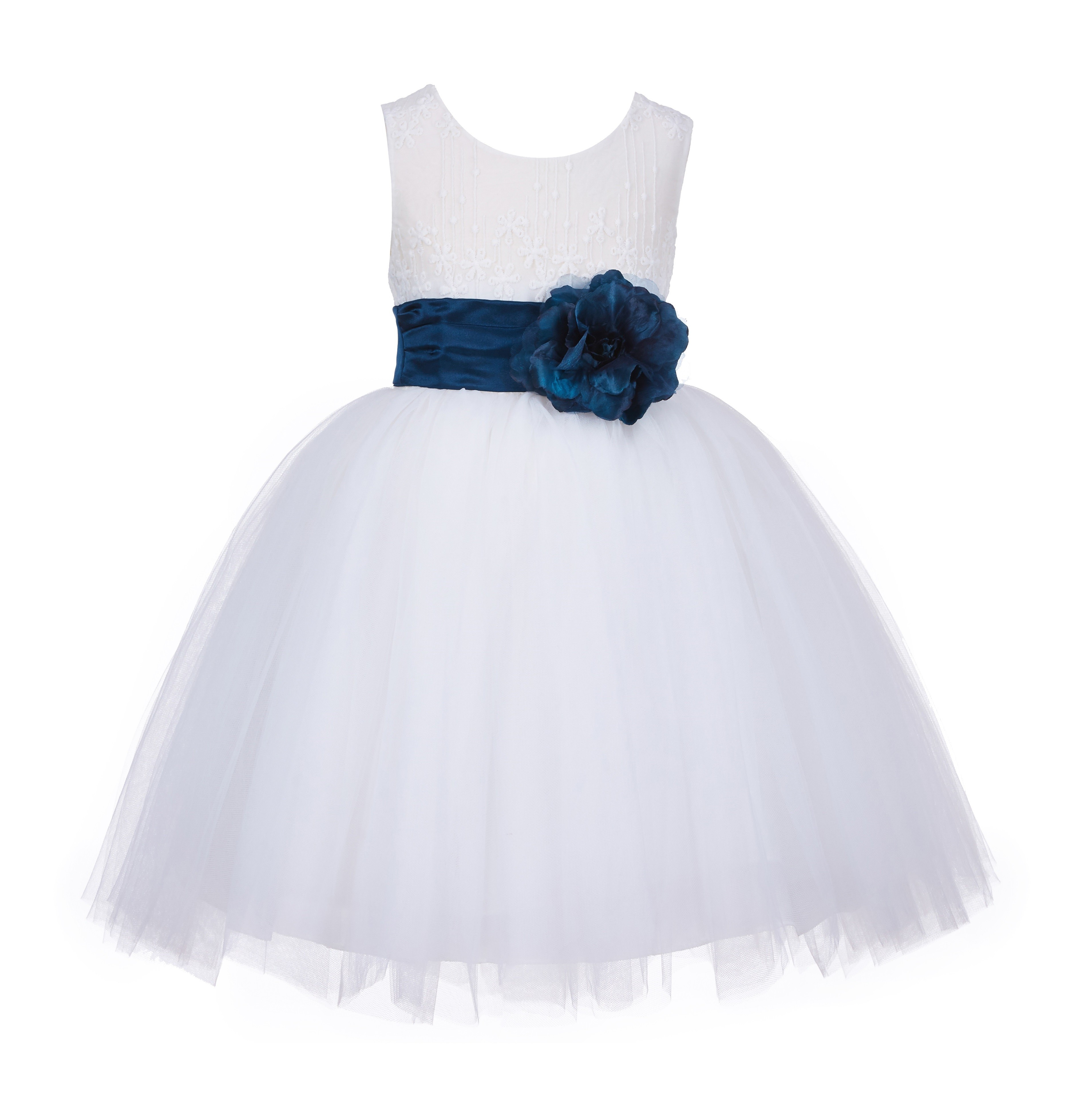Ivory/Peacock Lace Embroidery Tulle Flower Girl Dress Pageant 118