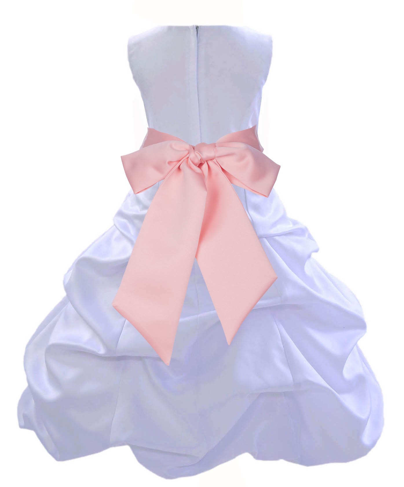 White/Peach Satin Pick-Up Bubble Flower Girl Dress Wedding 806S