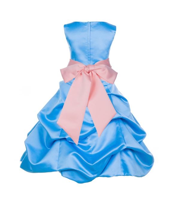 Turquoise/Peach Satin Pick-Up Bubble Flower Girl Dress Recital 806S