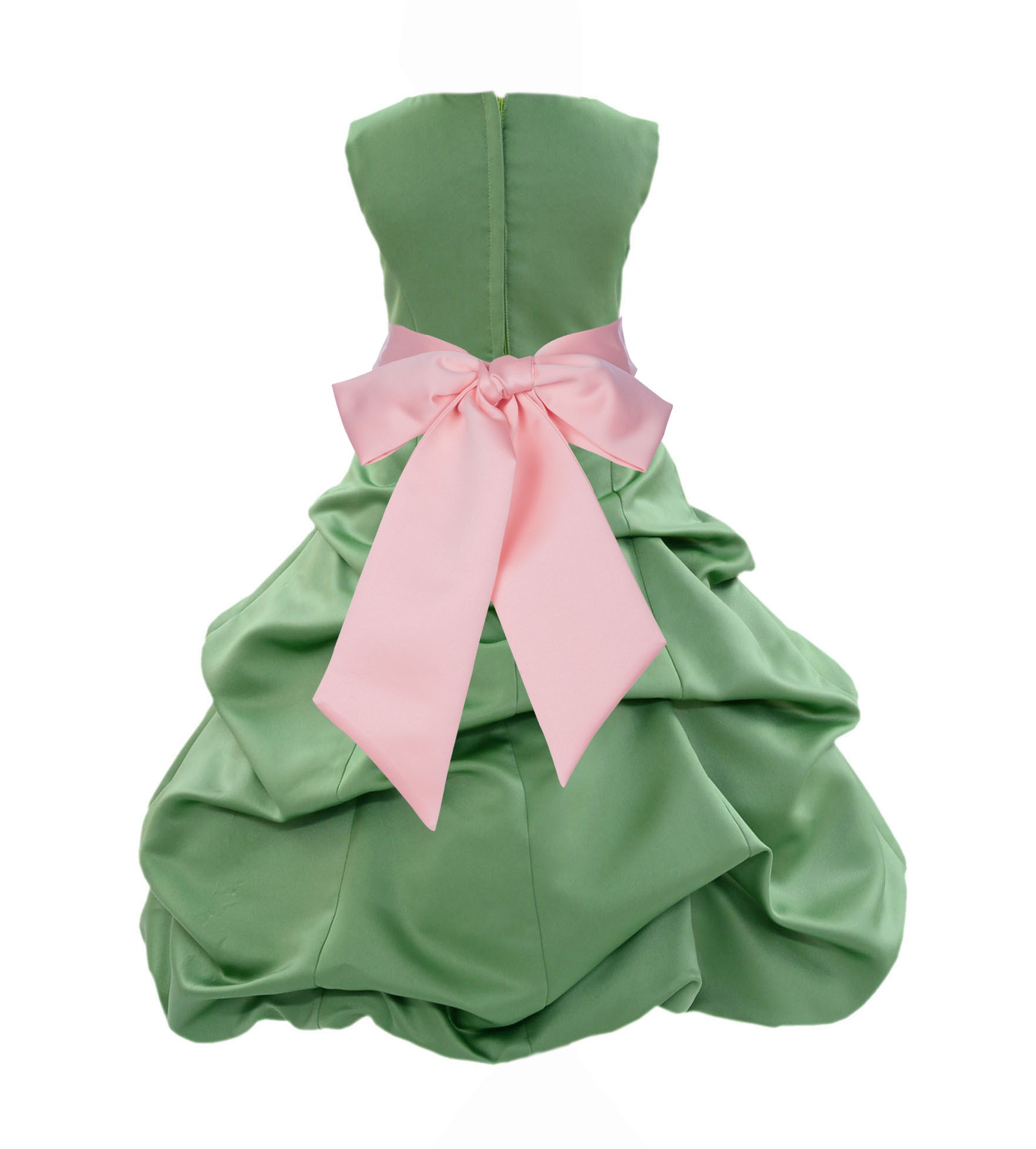 Clover Green/Peach Satin Pick-Up Bubble Flower Girl Dress 806S