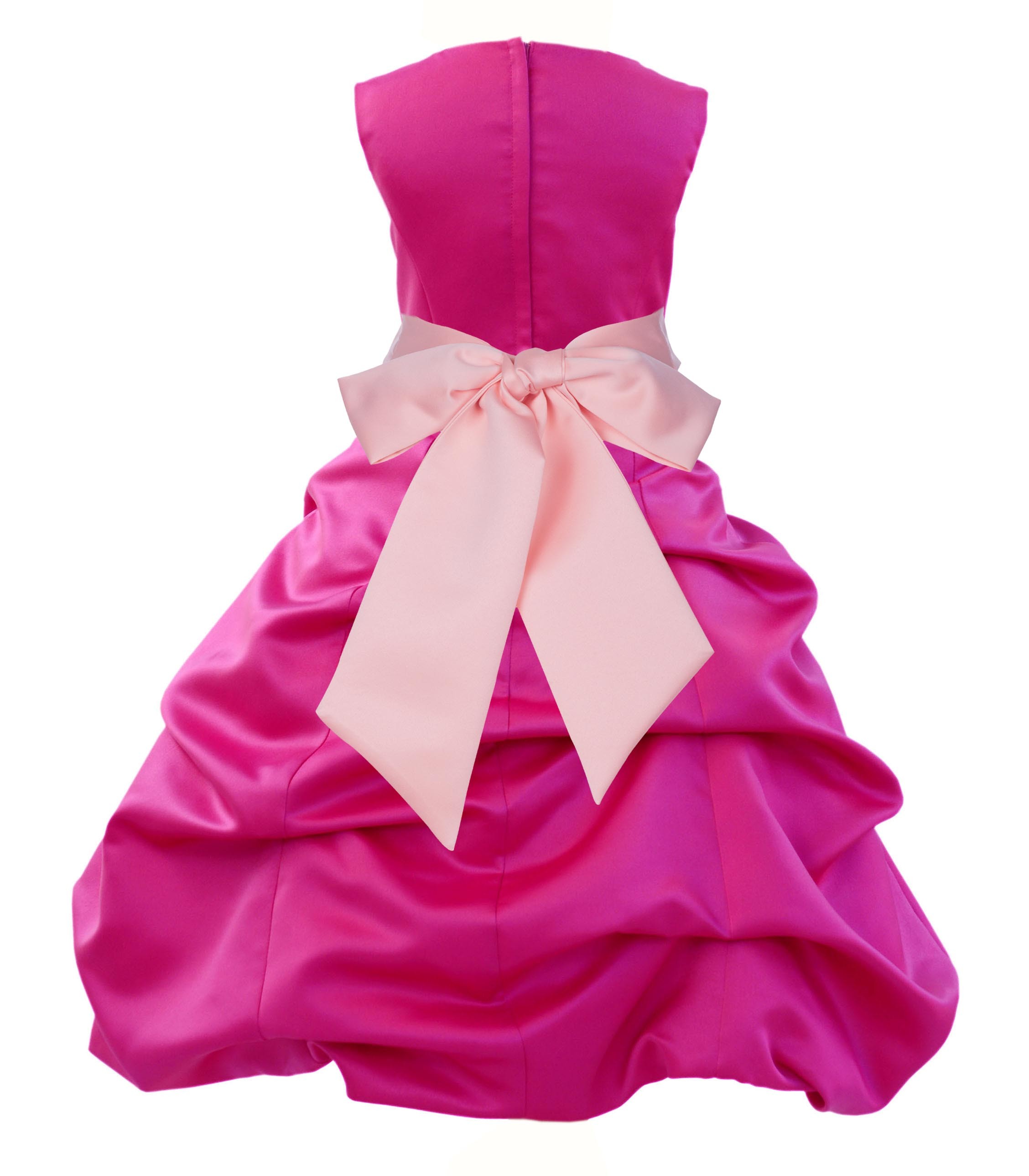 Fuchsia/Peach Satin Pick-Up Bubble Flower Girl Dress Elegant 806S