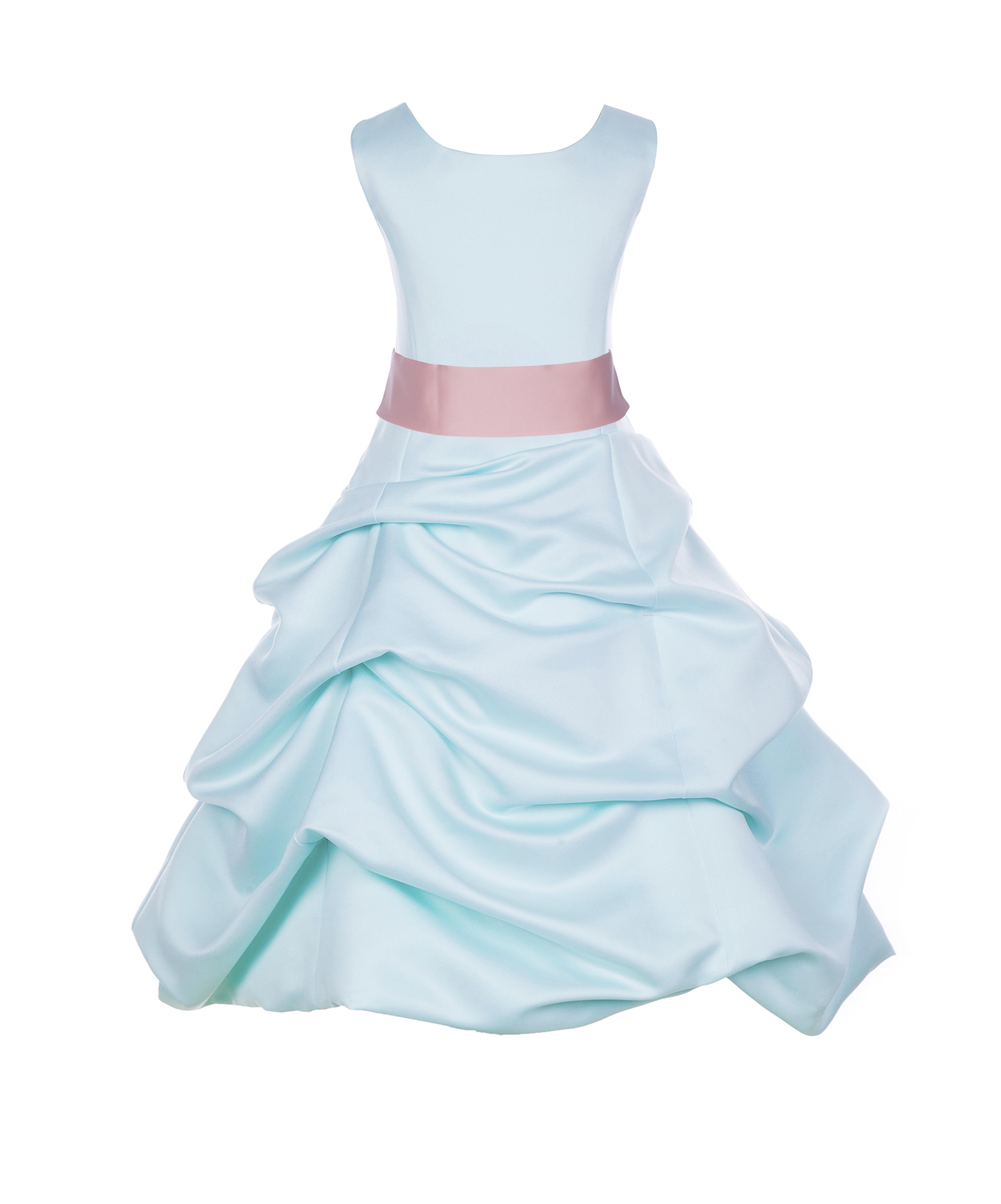 Mint/Peach Satin Pick-Up Bubble Flower Girl Dress Party 806S
