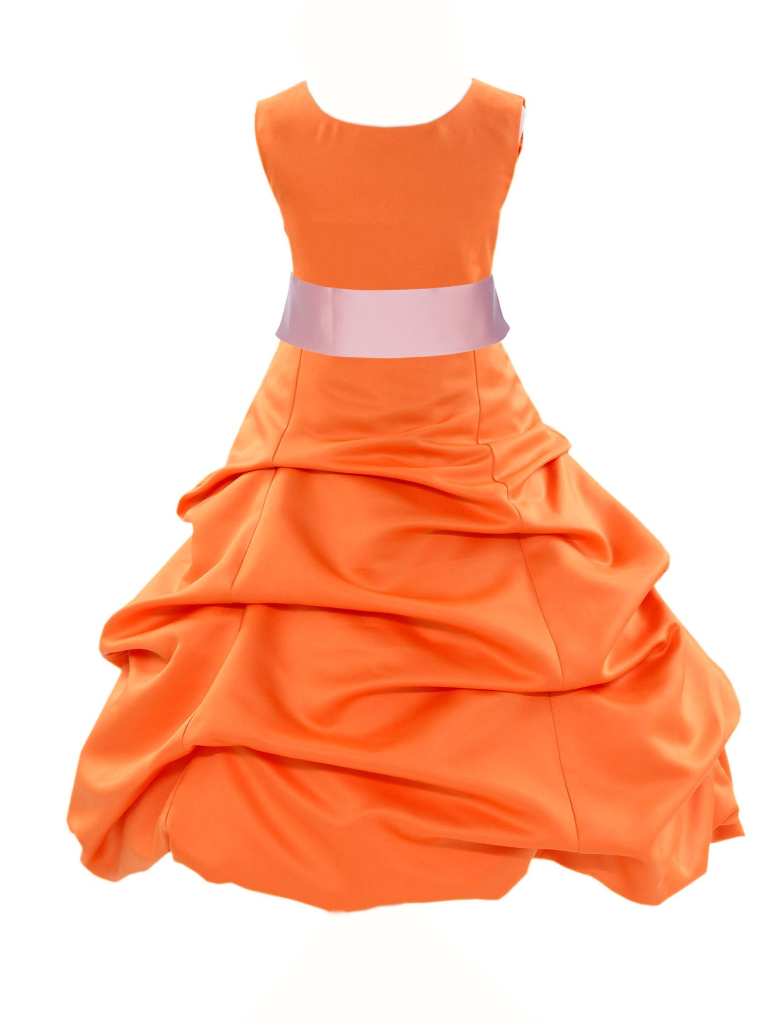 Orange/Peach Satin Pick-Up Bubble Flower Girl Dress Halloween 806S