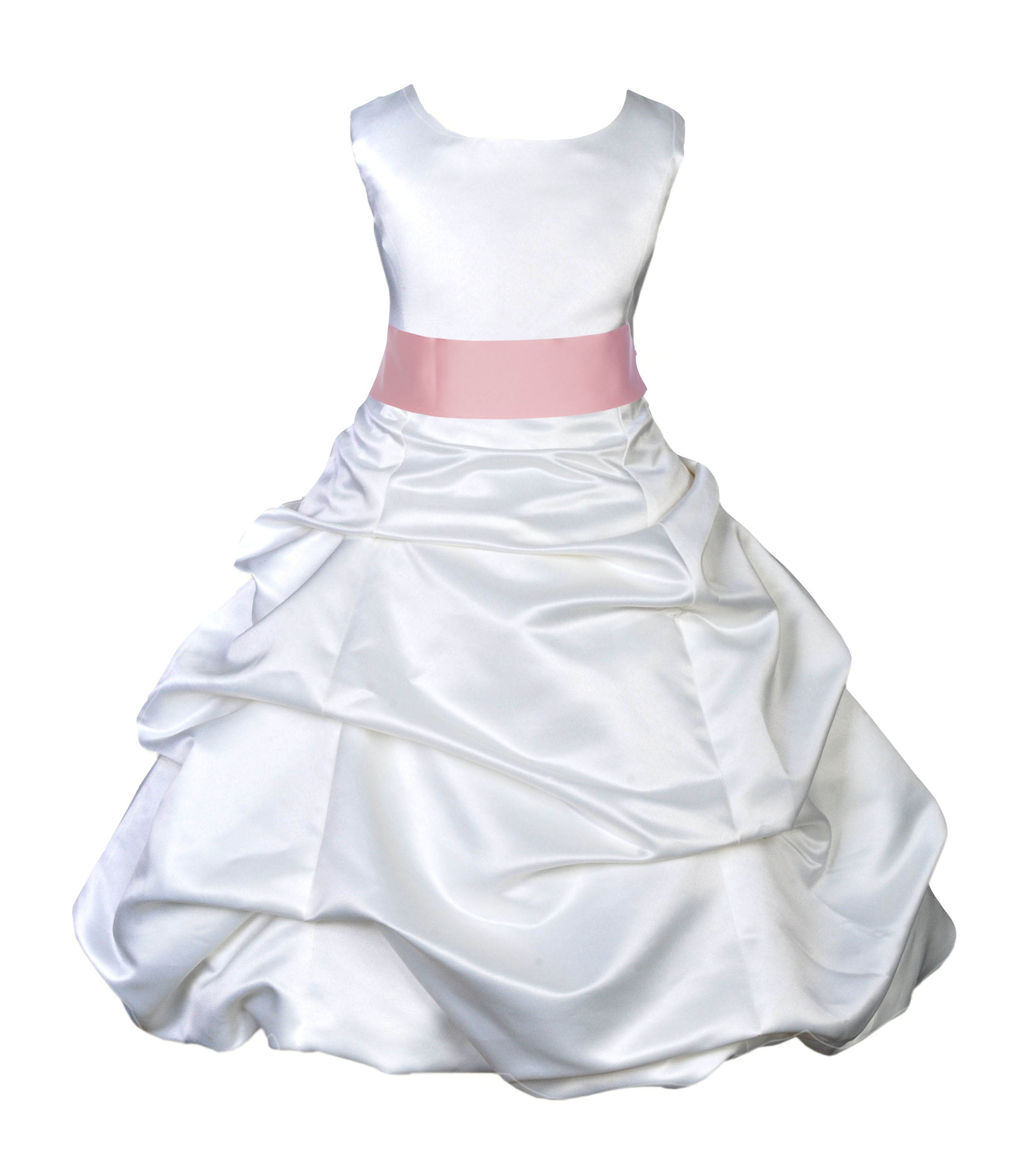 White/Peach Satin Pick-Up Bubble Flower Girl Dress V2 806S