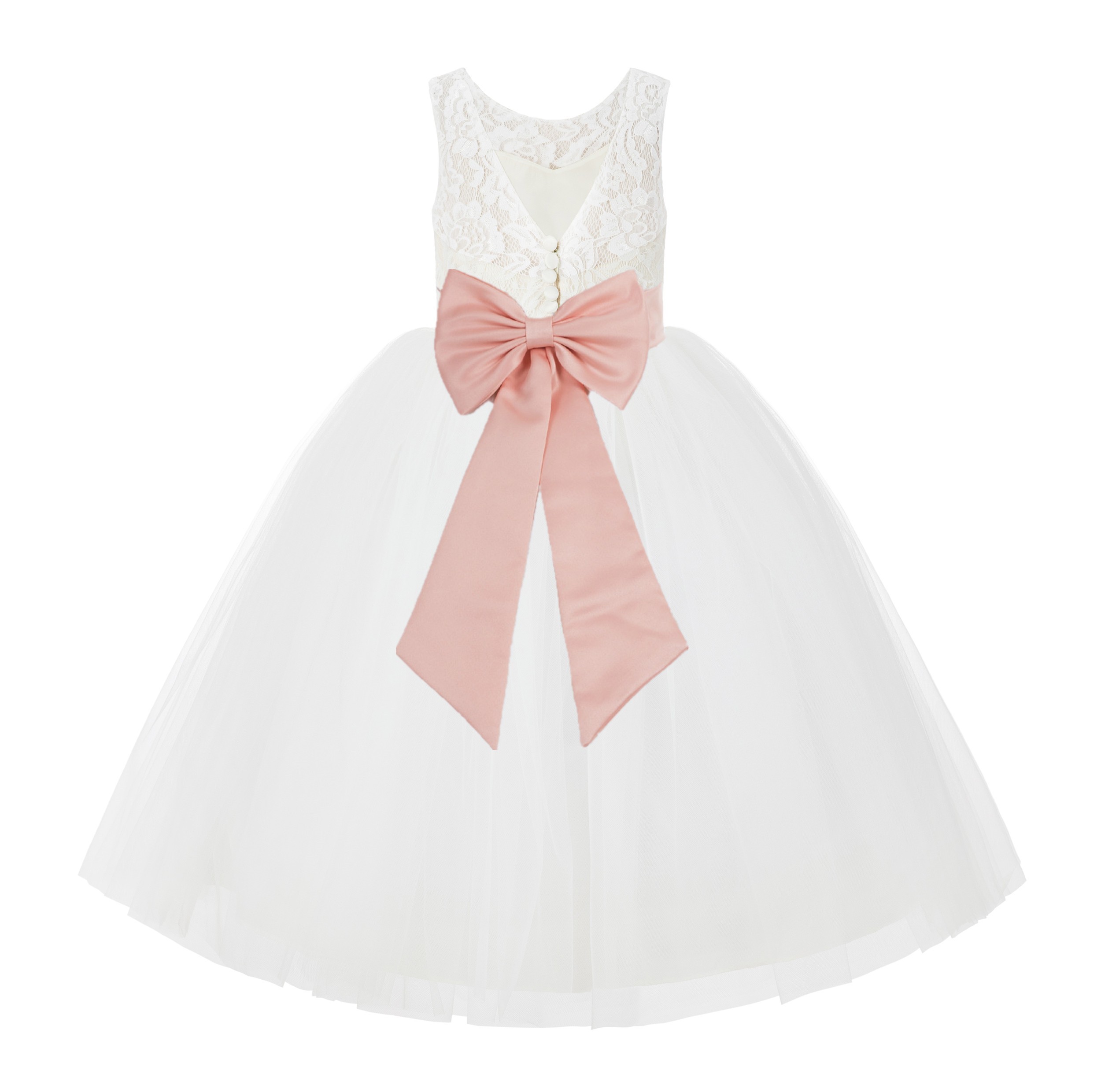 Ivory / Bellini Peach V-Back Lace Flower Girl Dress Lace Tutu Dress 212NOFT