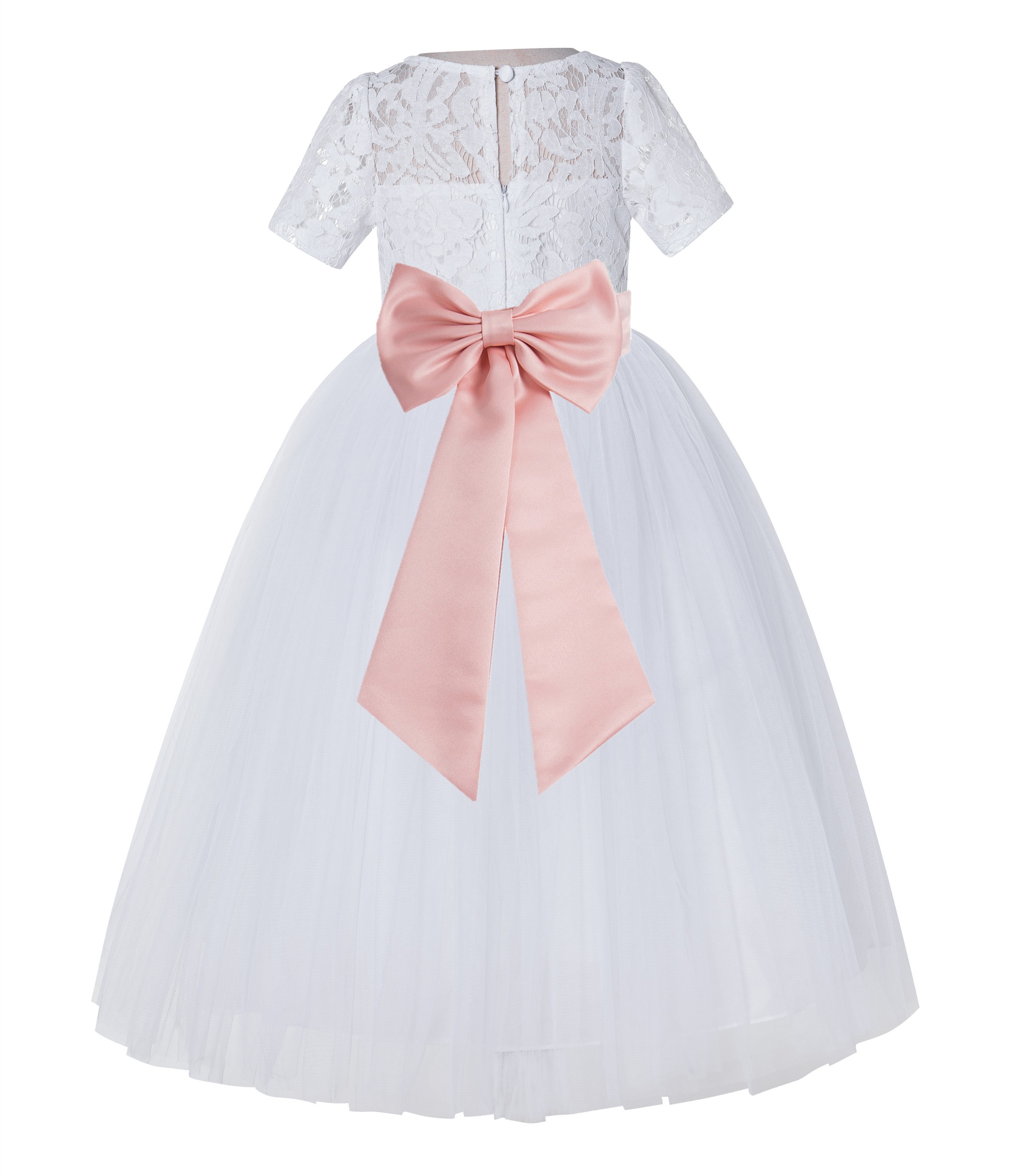 White / Bellini Peach Floral Lace Flower Girl Dress Vintage Dress LG2