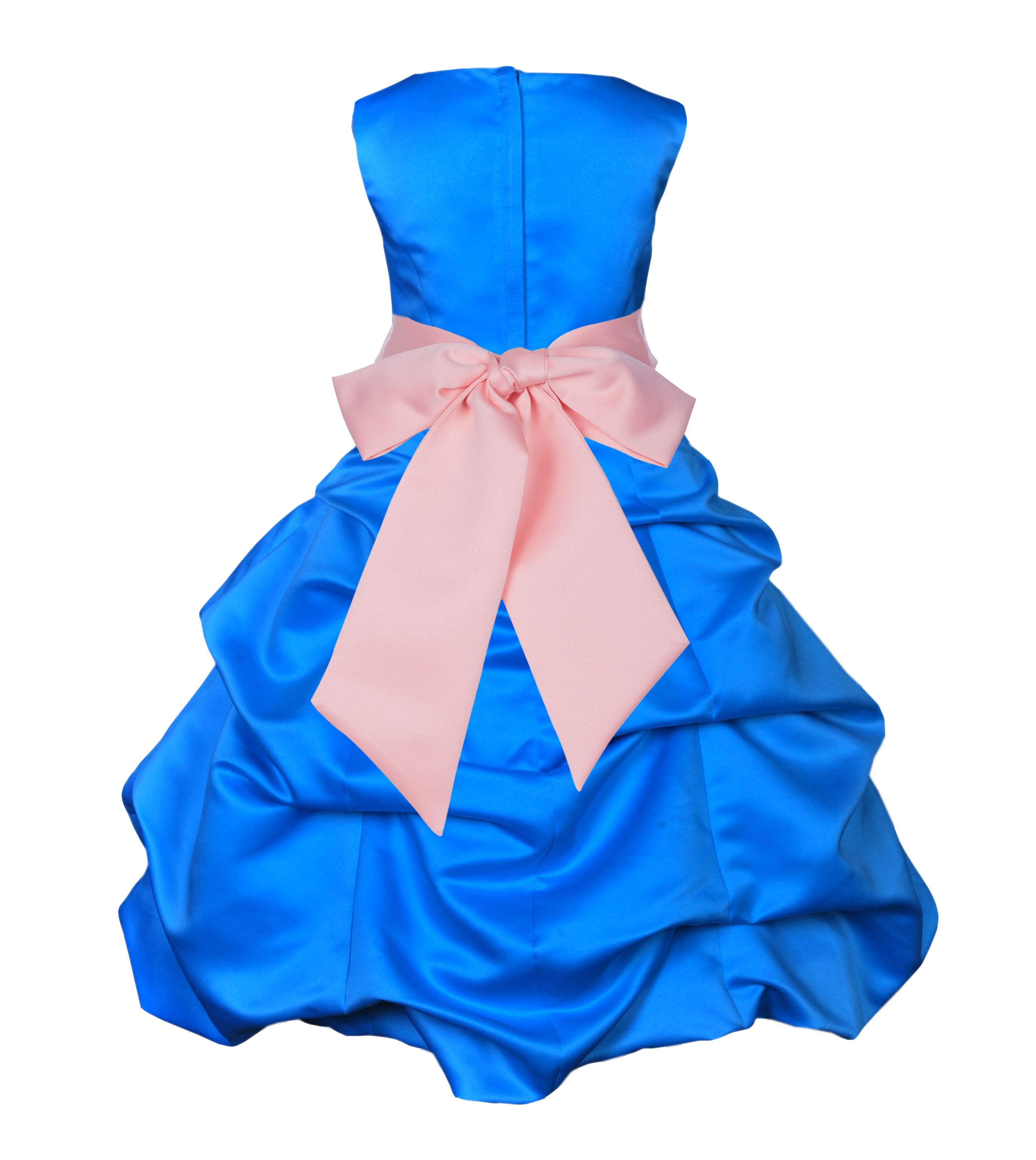 Royal Blue/Peach Satin-Pick-Up Bubble Flower Girl Dress 806S