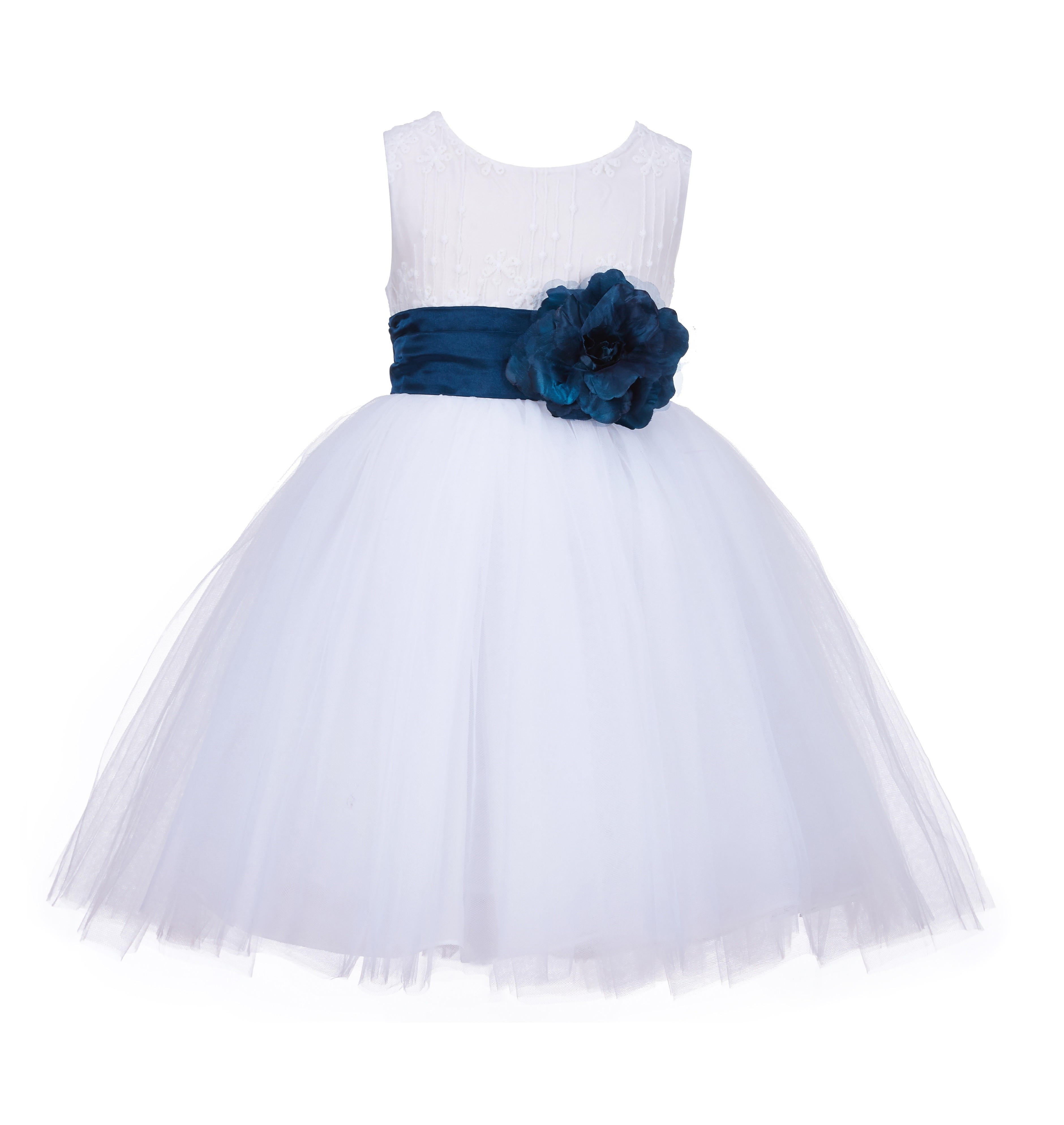 White/Peacock Lace Embroidery Tulle Flower Girl Dress Wedding 118