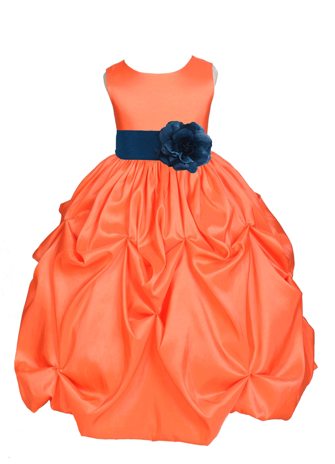 Orange/Peacock Satin Taffeta Pick-Up Bubble Flower Girl Dress 301S