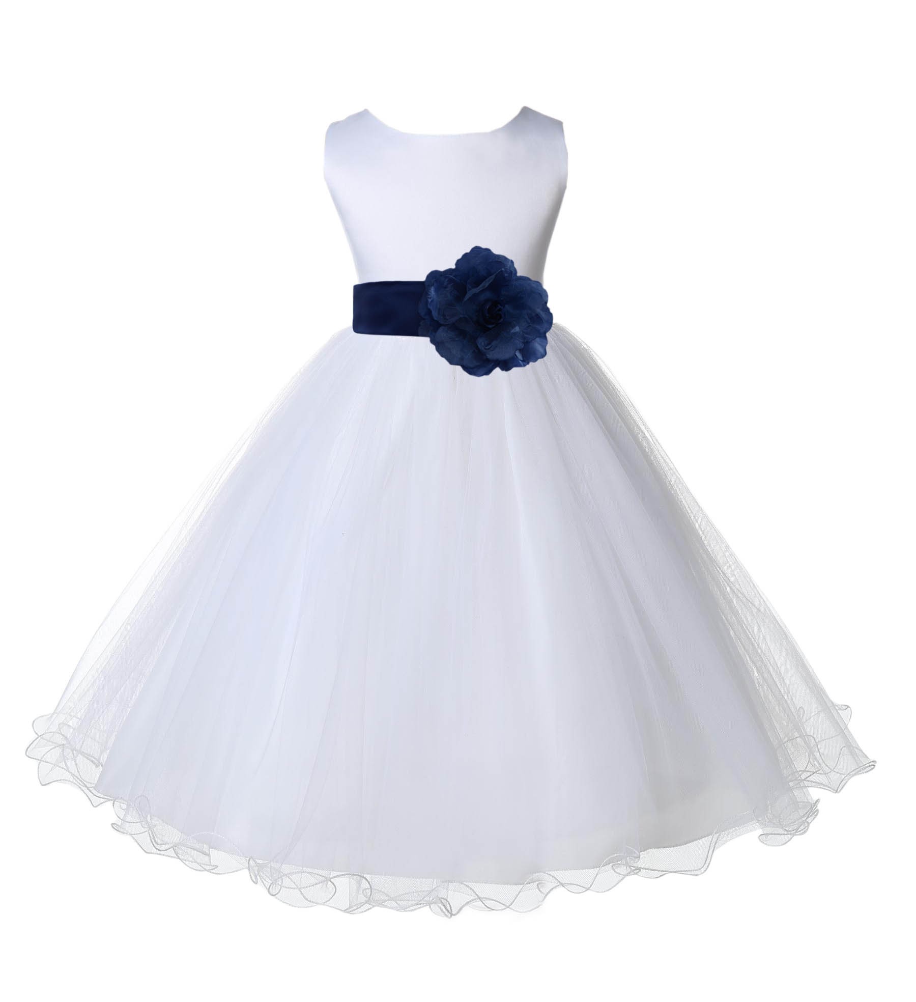 White/Peacock Tulle Rattail Edge Flower Girl Dress Wedding Bridal 829S