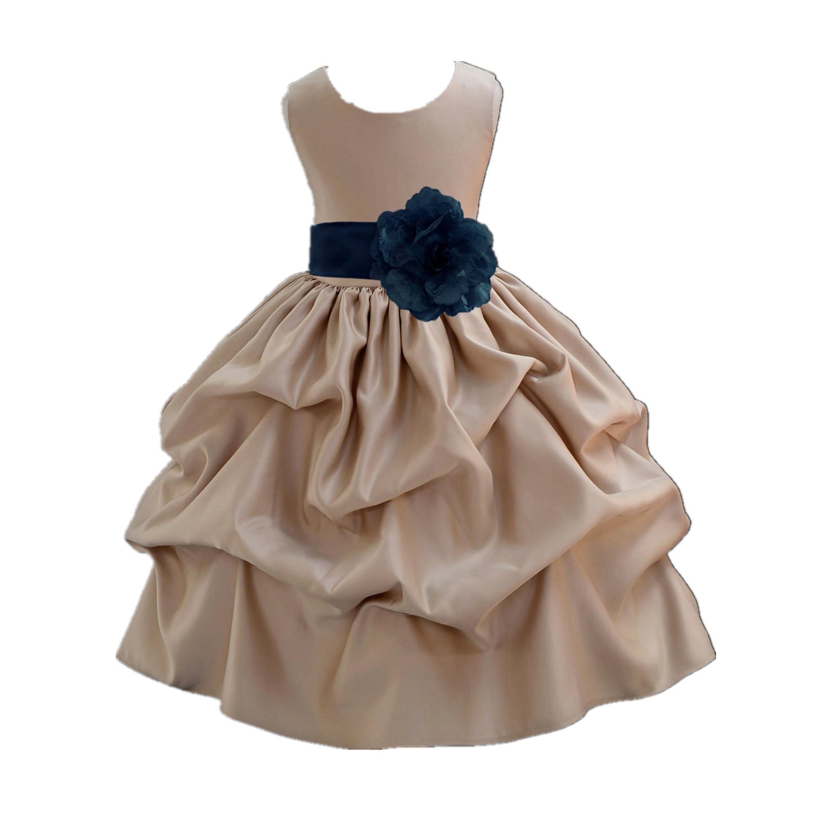 Champagne/Peacock Satin Pick-Up Flower Girl Dress Party 208T