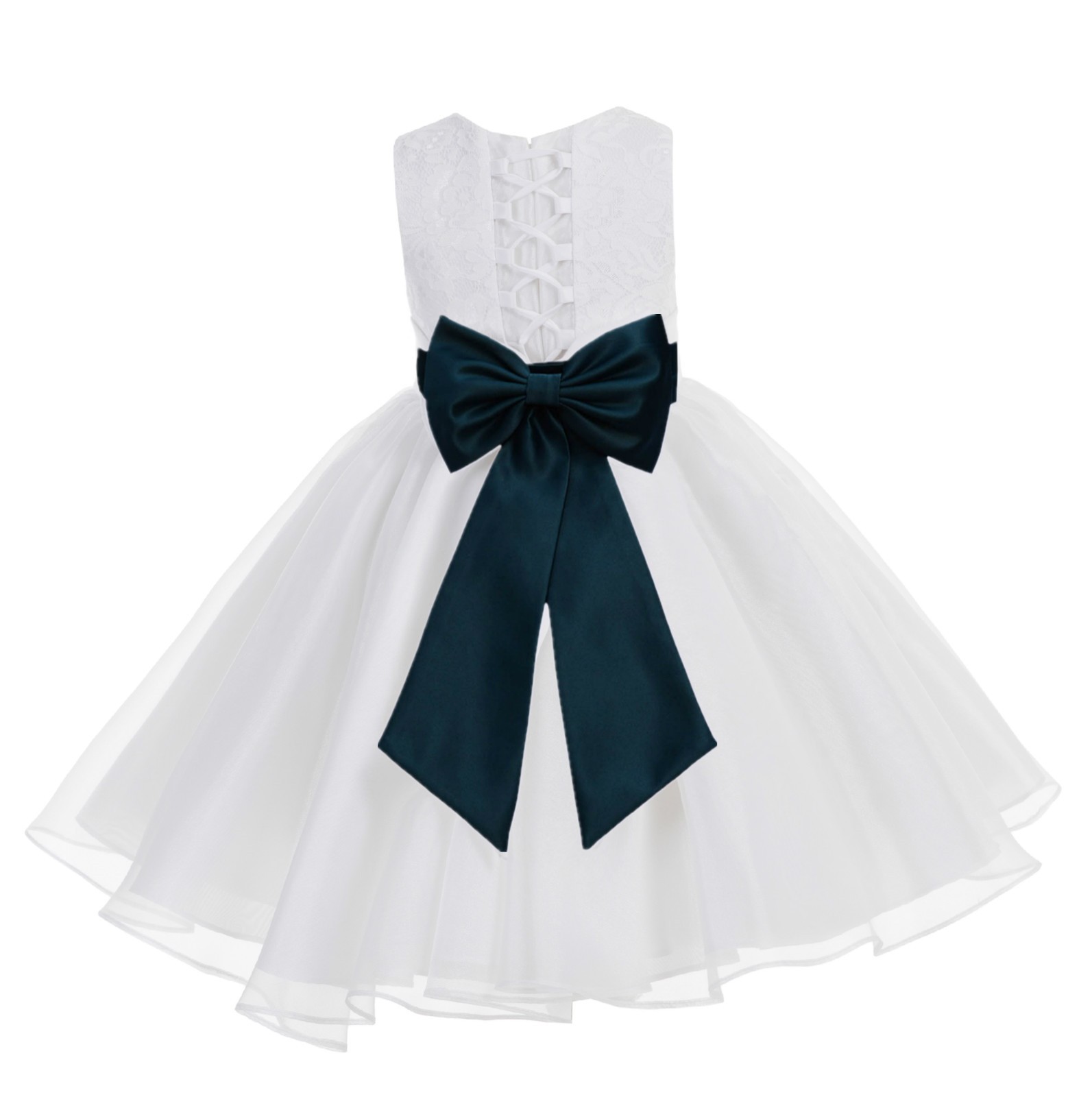 White / Peacock Lace Organza Flower Girl Dress 186T