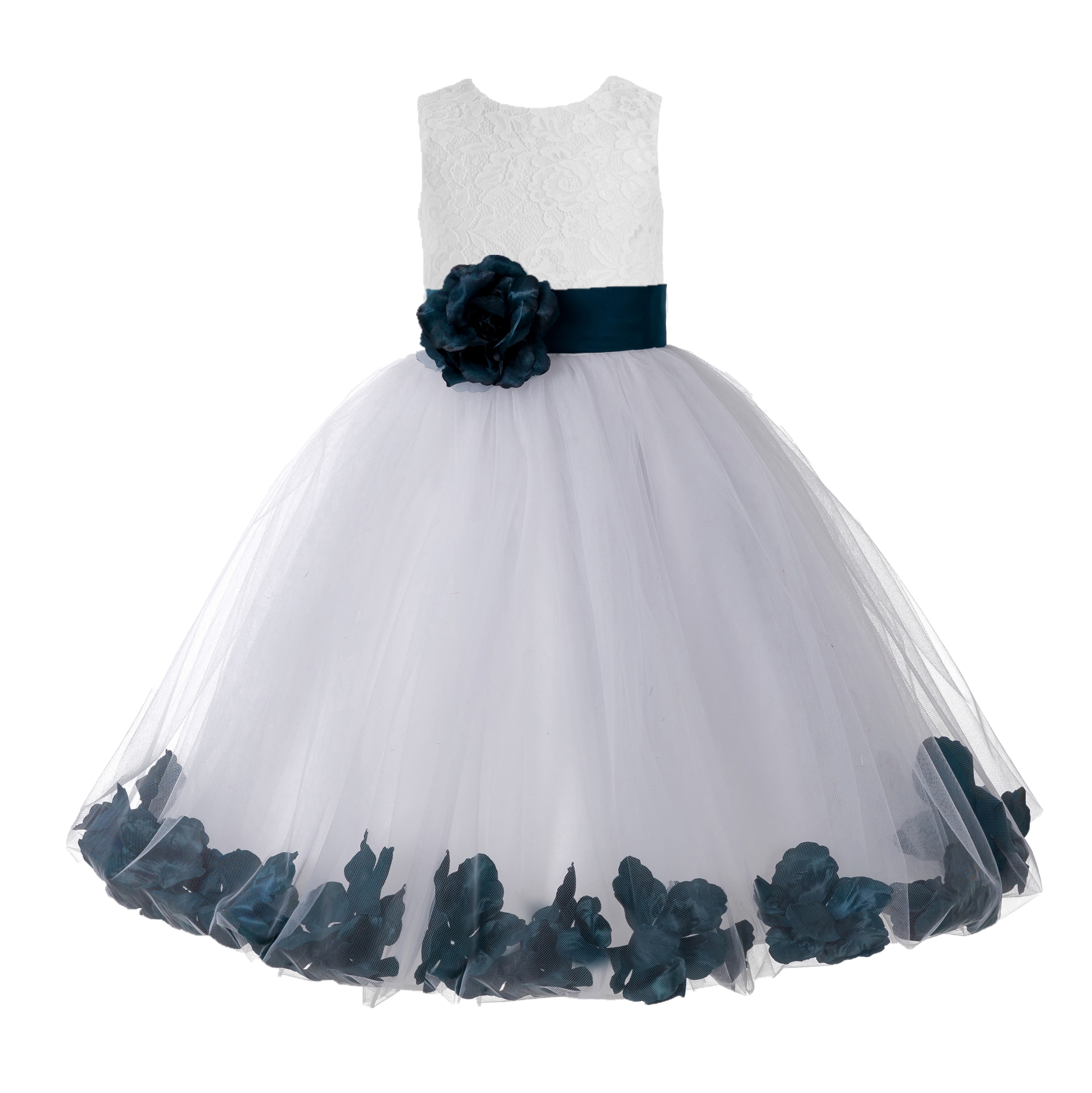 Ivory / Peacock Floral Lace Heart Cutout Flower Girl Dress with Petals 185T