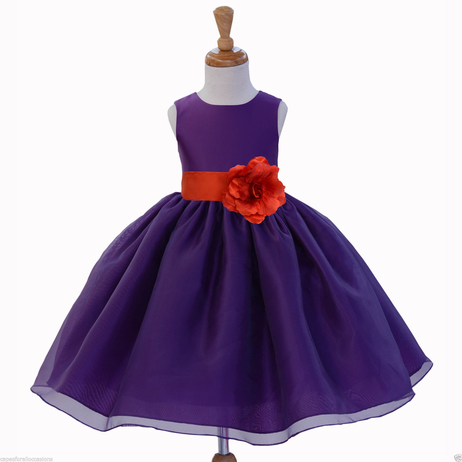 Purple/Persimmon Satin Bodice Organza Skirt Flower Girl Dress 841S