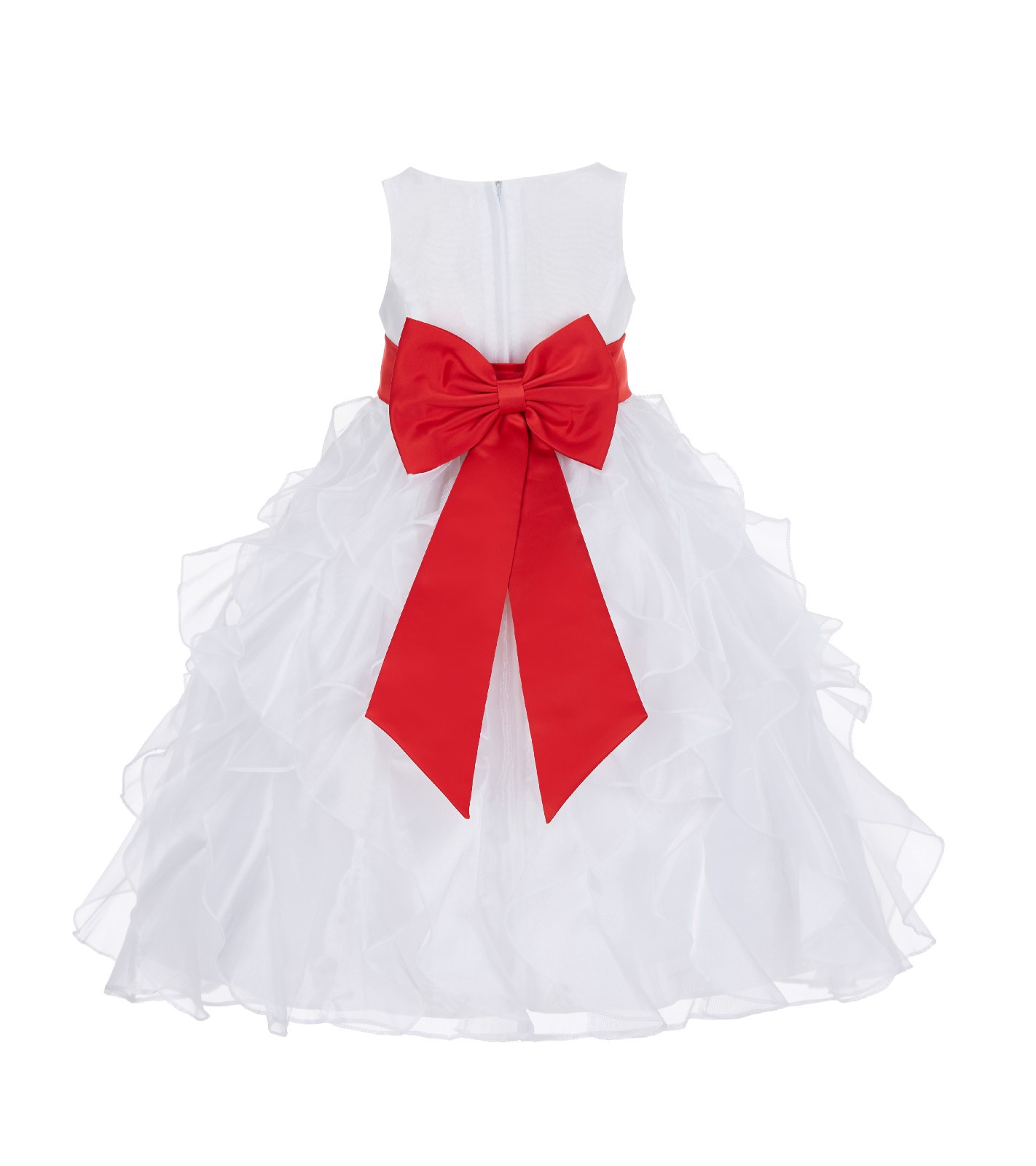 White/Red Ruffled Organza Flower Girl Dress Wedding Pageant 168T