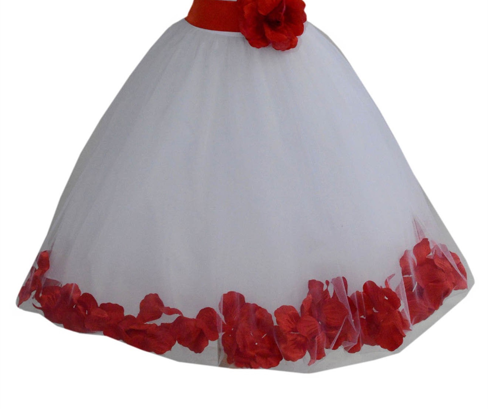 White / Persimmon Floral Lace Heart Cutout Flower Girl Dress with Petals 185T