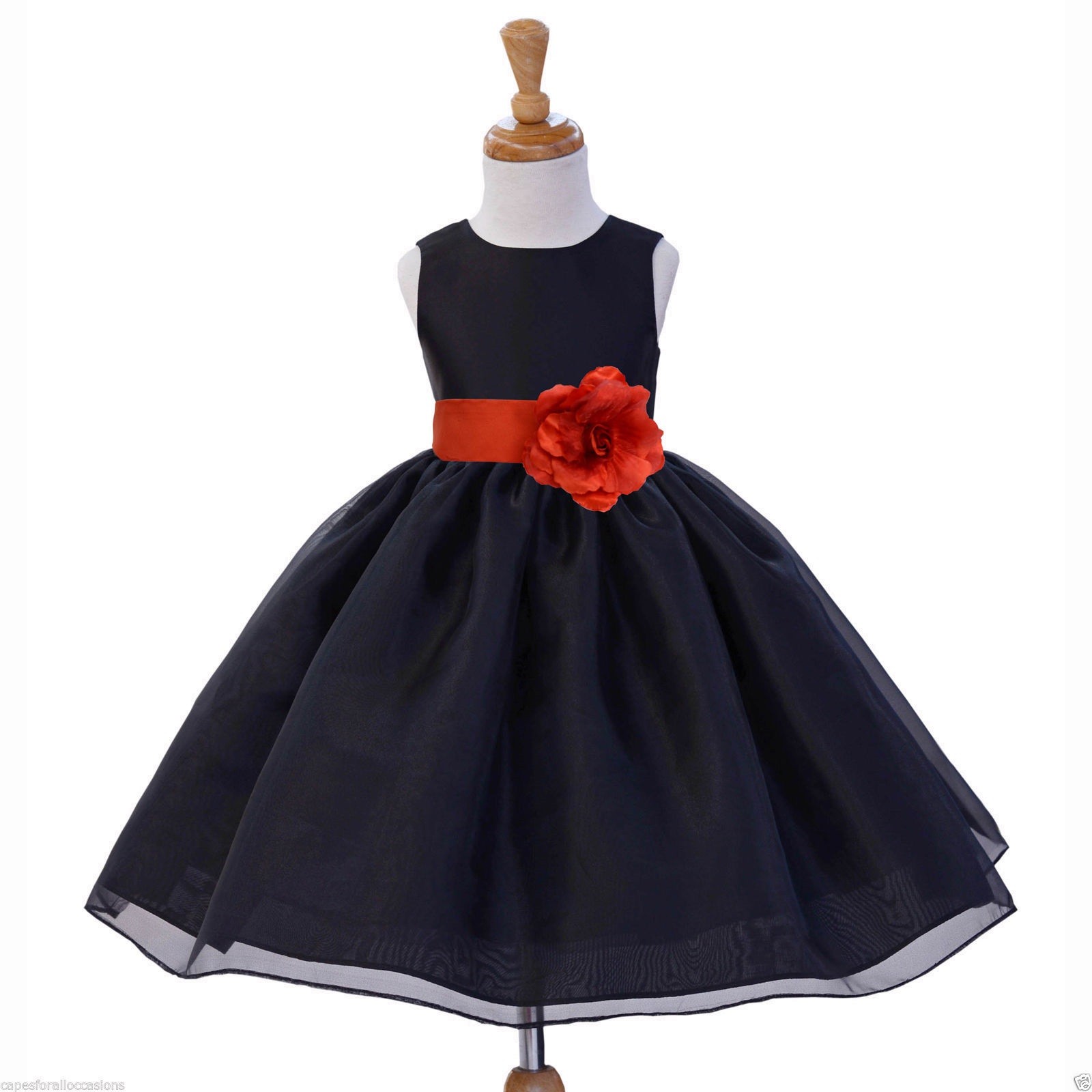 Black/Persimmon Satin Bodice Organza Skirt Flower Girl Dress 841S