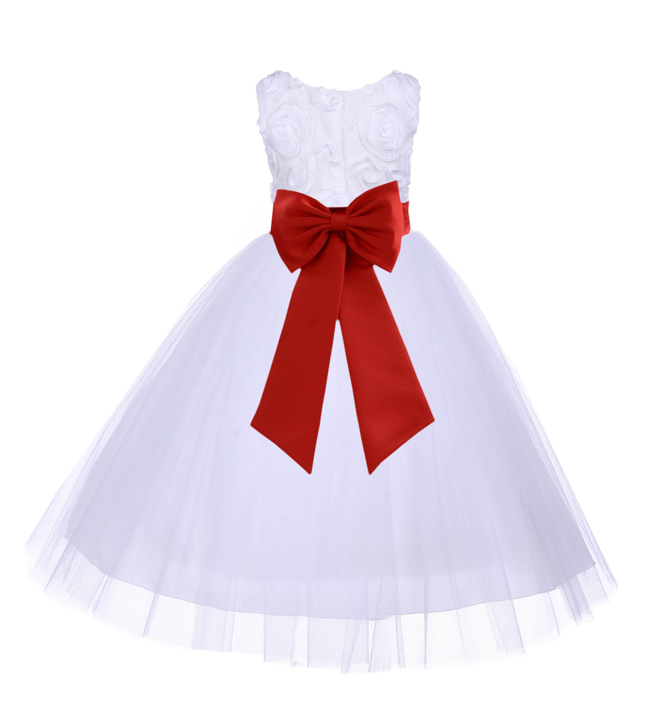 White/Persimmon Tulle 3D Floral Rose Flower Girl Dress Pageant 152T