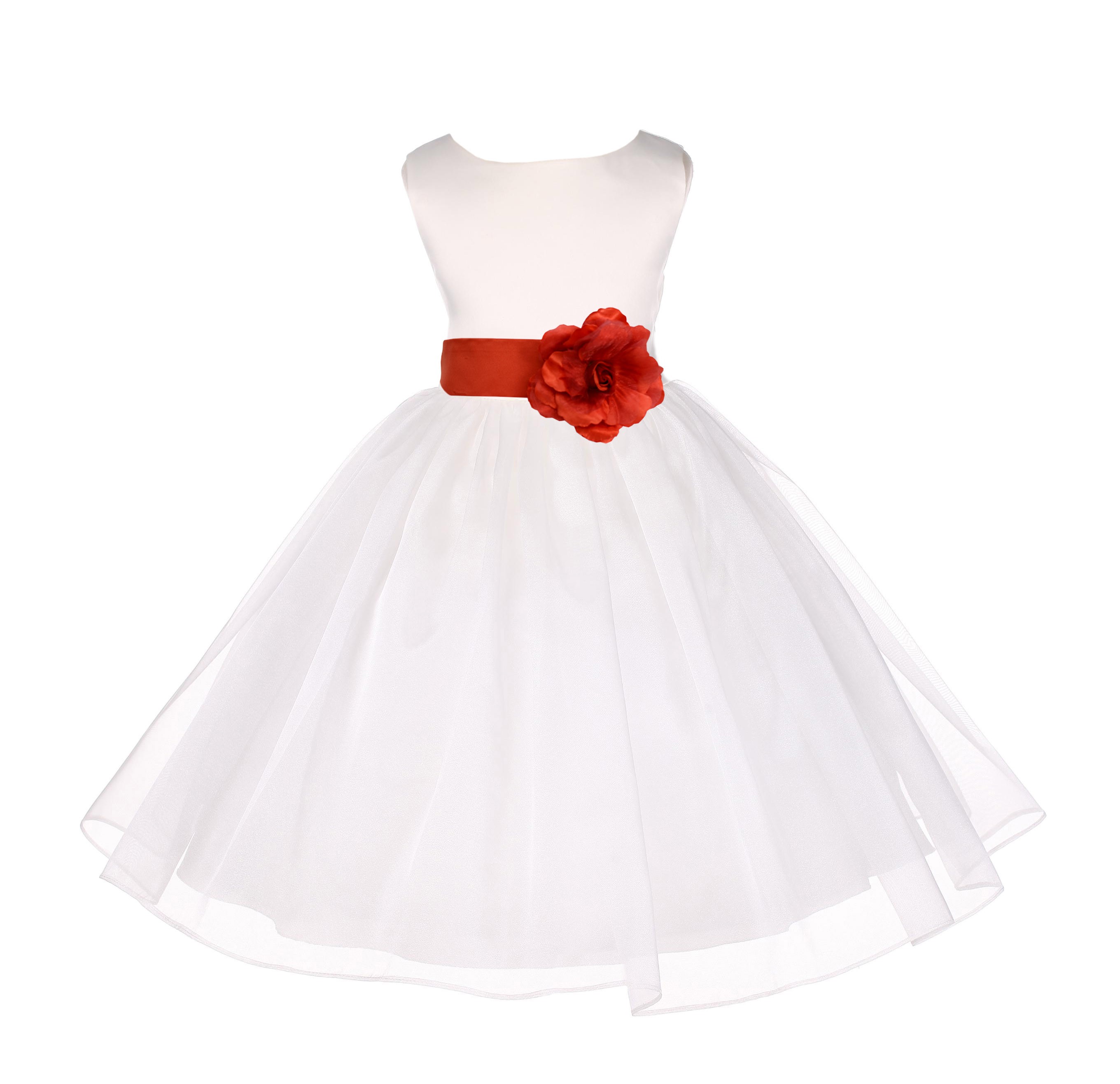 Ivory/Persimmon Satin Bodice Organza Skirt Flower Girl Dress 841T