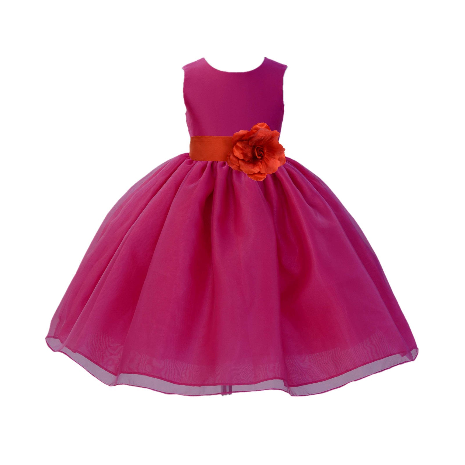 Fuchsia / Persimmon Red Satin Bodice Organza Skirt Flower Girl Dress Birthday 841S