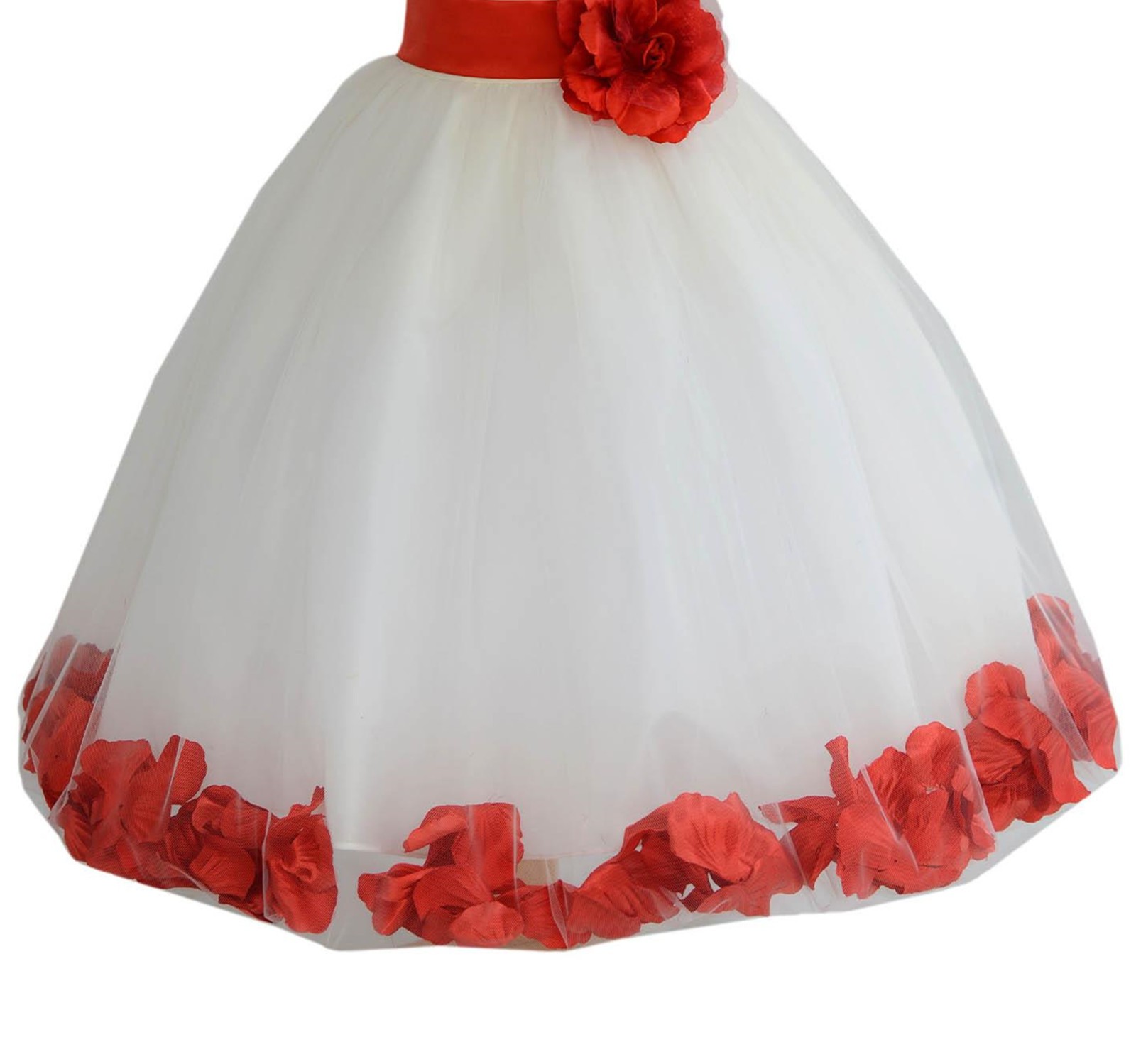 Ivory / Persimmon Floral Lace Heart Cutout Flower Girl Dress with Petals 185T