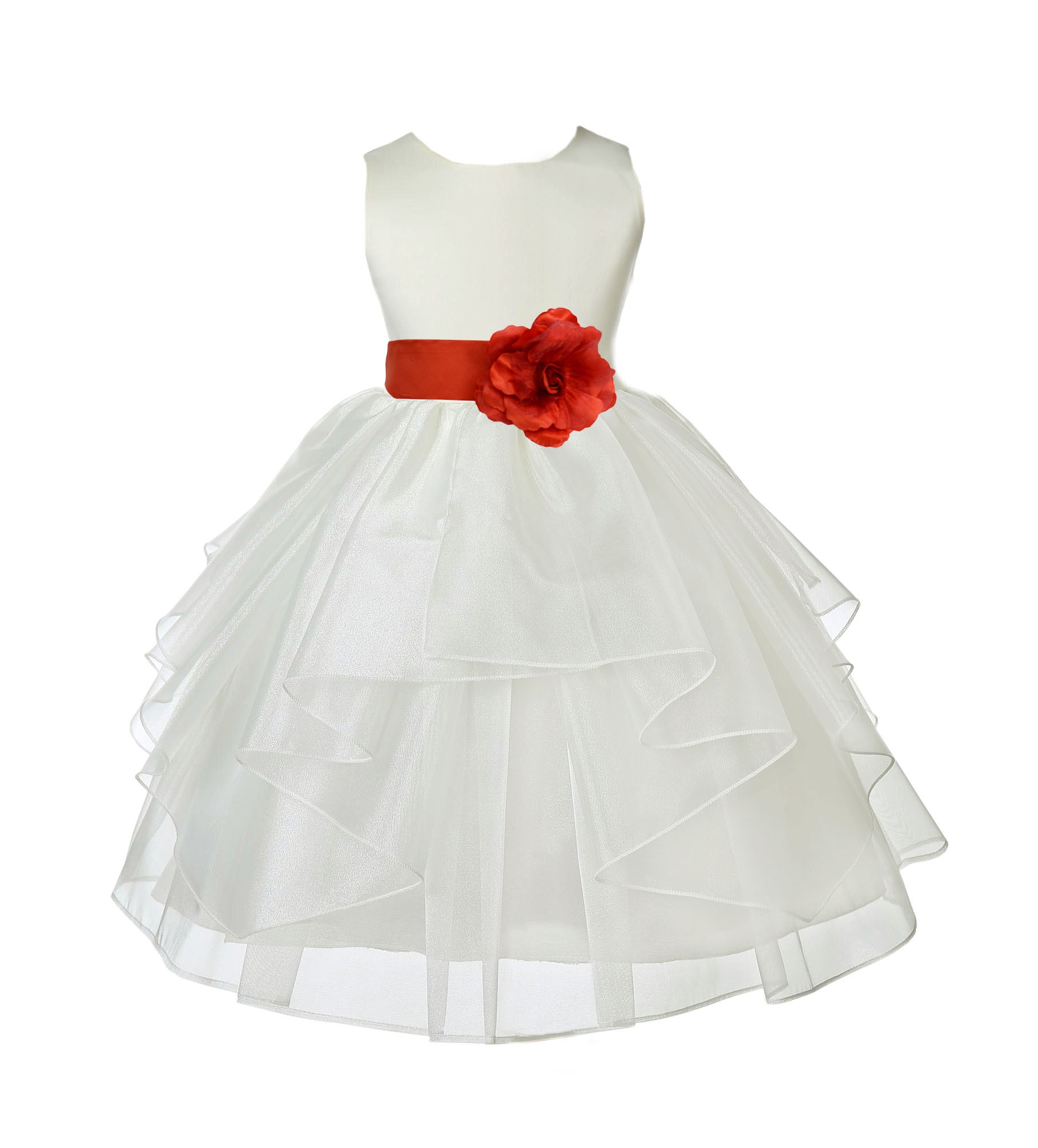 Ivory/Persimmon Satin Shimmering Organza Flower Girl Dress Wedding 4613S