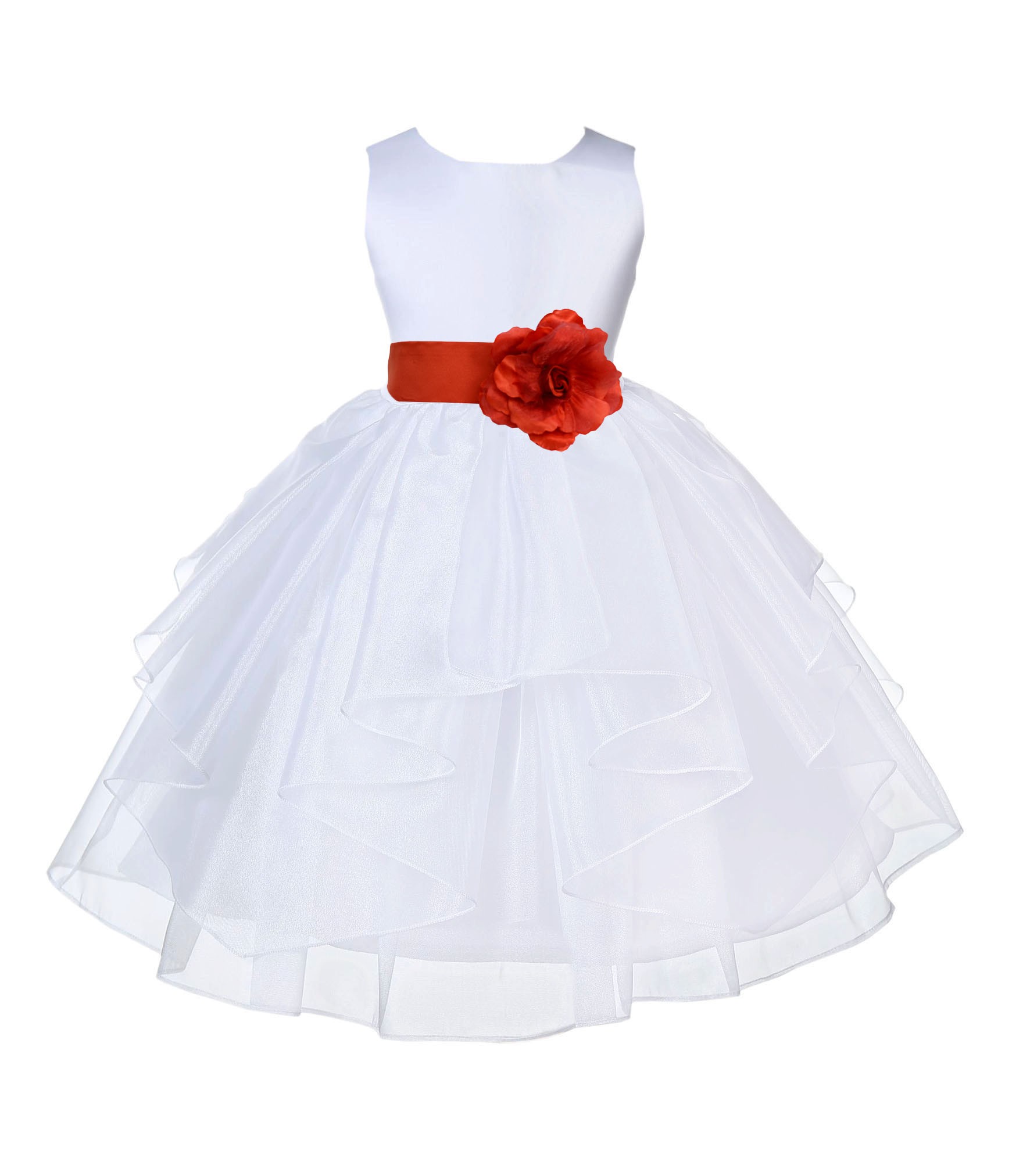 White/Persimmon Satin Shimmering Organza Flower Girl Dress Wedding 4613S