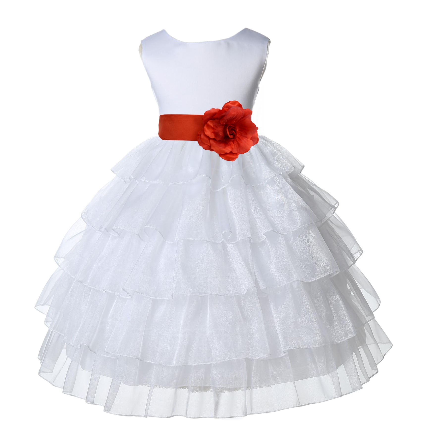 White/Persimmon Satin Shimmering Organza Flower Girl Dress Pageant 308T