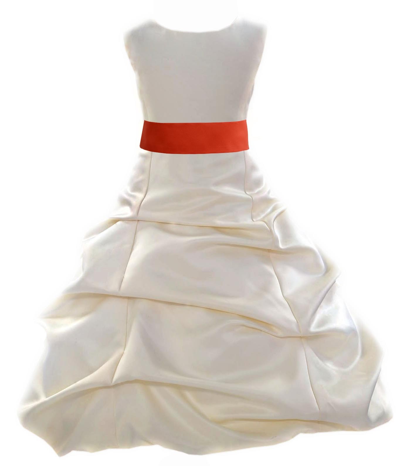 Ivory/Persimmon Satin Pick-Up Bubble Flower Girl Dress Bridesmaid 806S